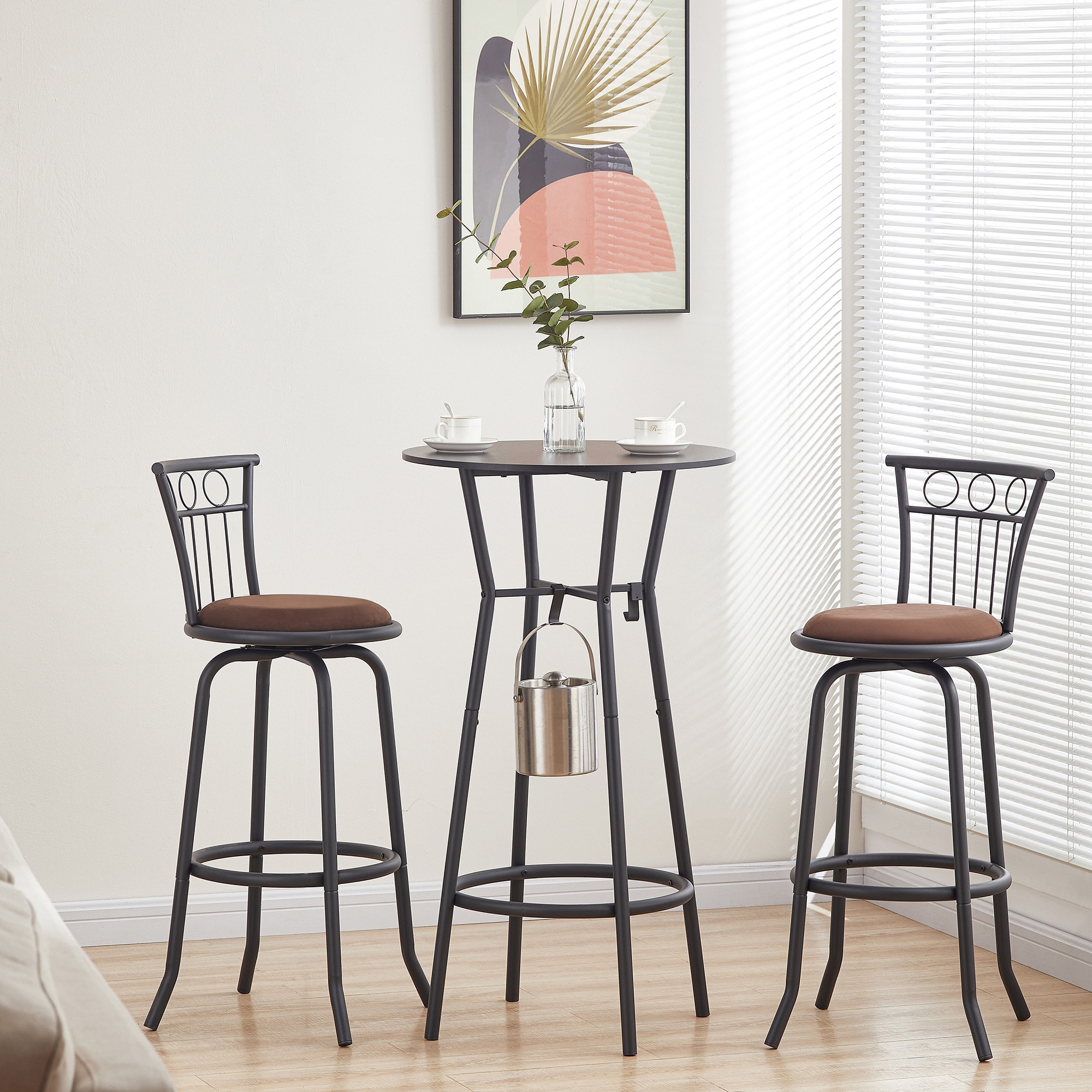 Sumyeg WF-HW66216-LA 3 Bar Table and Chairs Set for Dining Room Antique brown Contemporary/Modern Dining Room Set with Round Table ( Seats 2 )