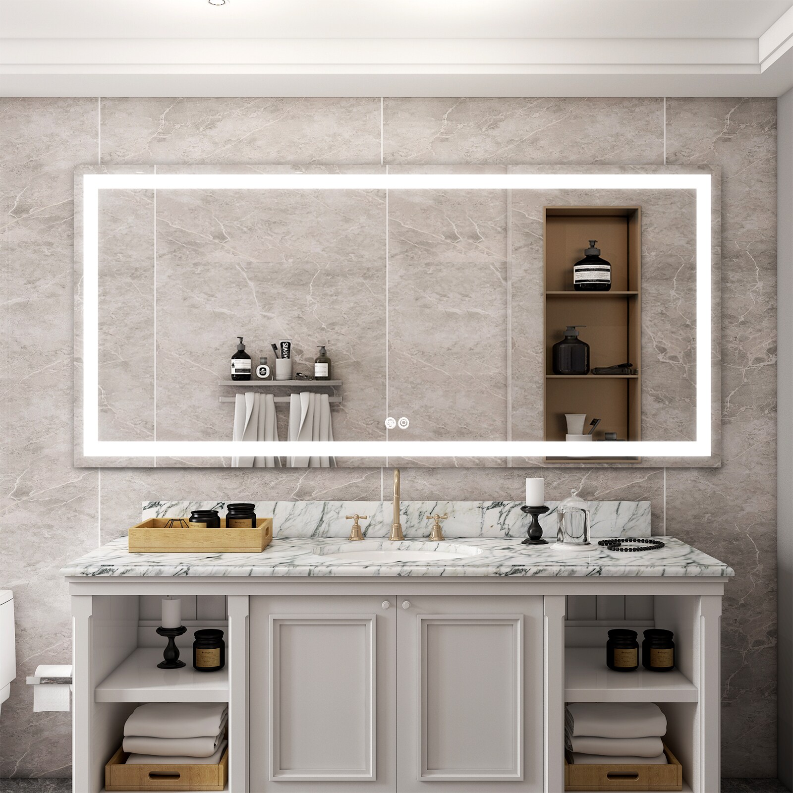 Large Bathroom Vanity Mirror with LED Lighted Edges :: IMPECCABLE