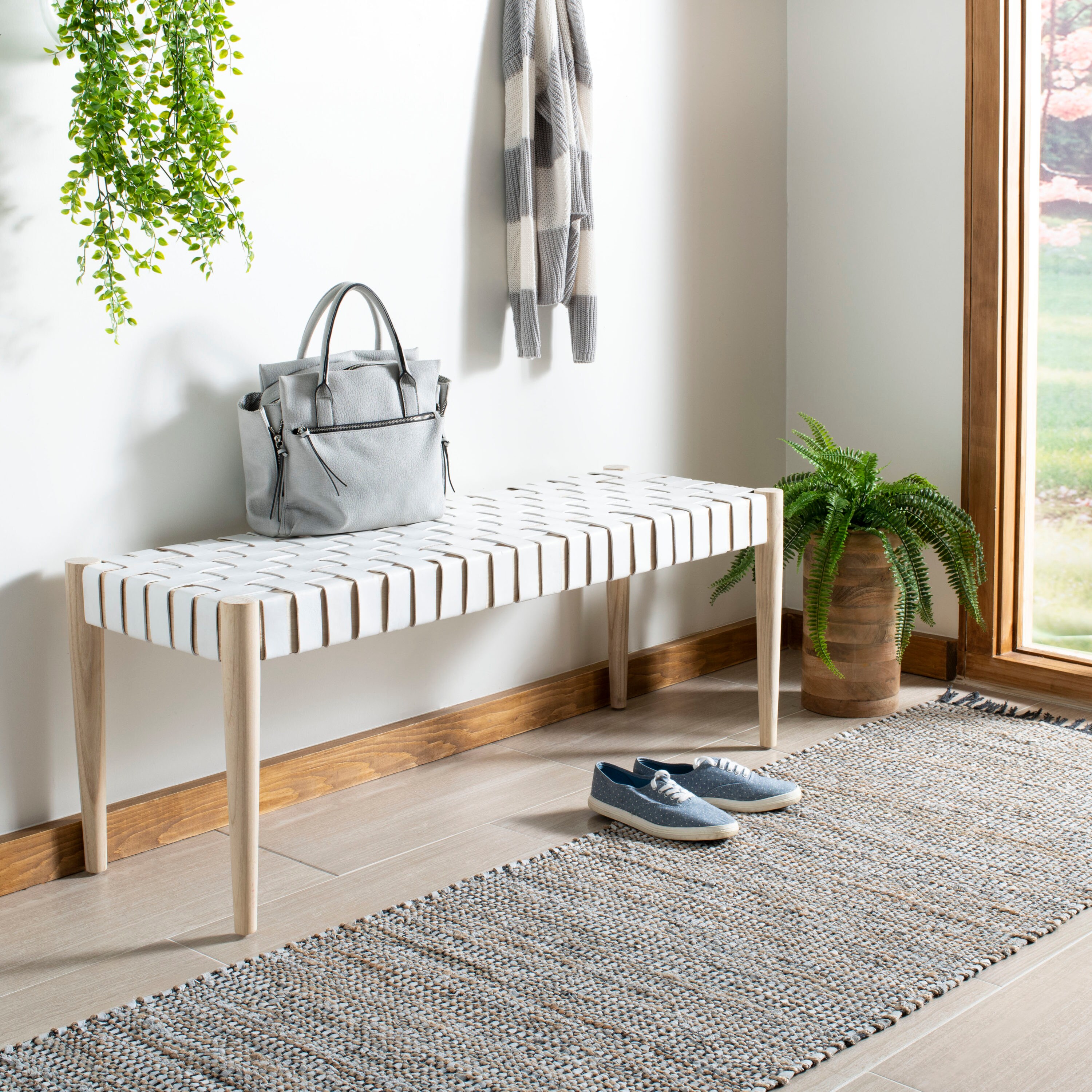 W. Trends 48 Farmhouse Wood Entryway Bench - White Oak