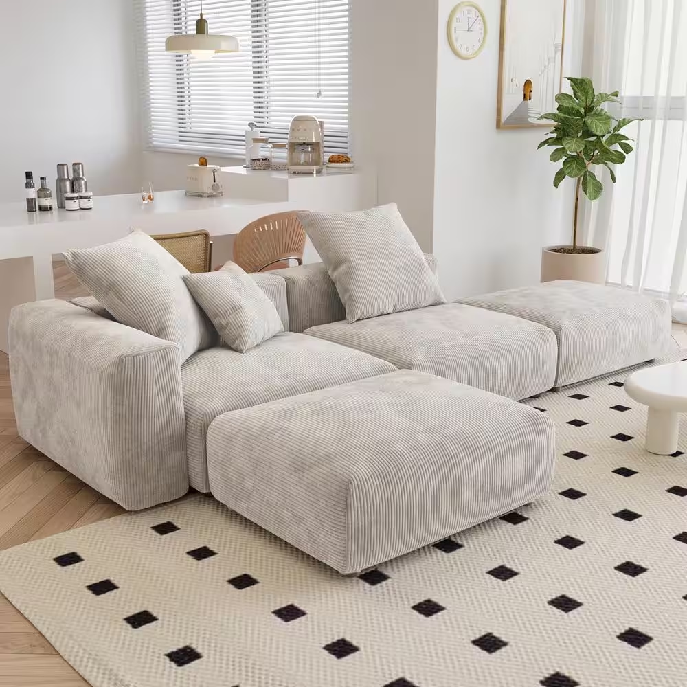 BuotiqHom DH-C2+2-126BE 129.92-in Casual Beige Sectional