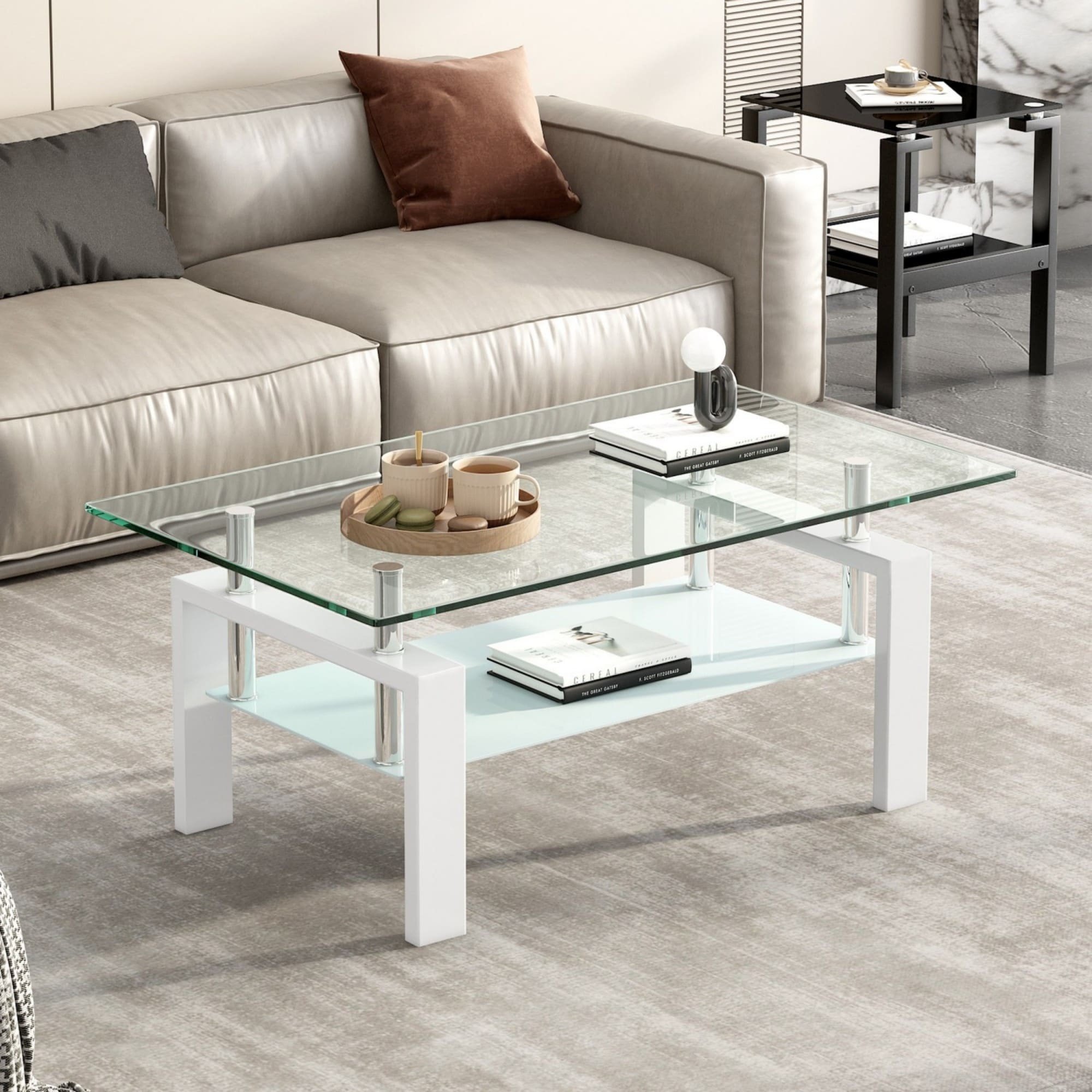 Dimakai DK-CJ-20236 Modern Glass Clear Acacia 39.37-in W x 17.32-in H Coffee Table