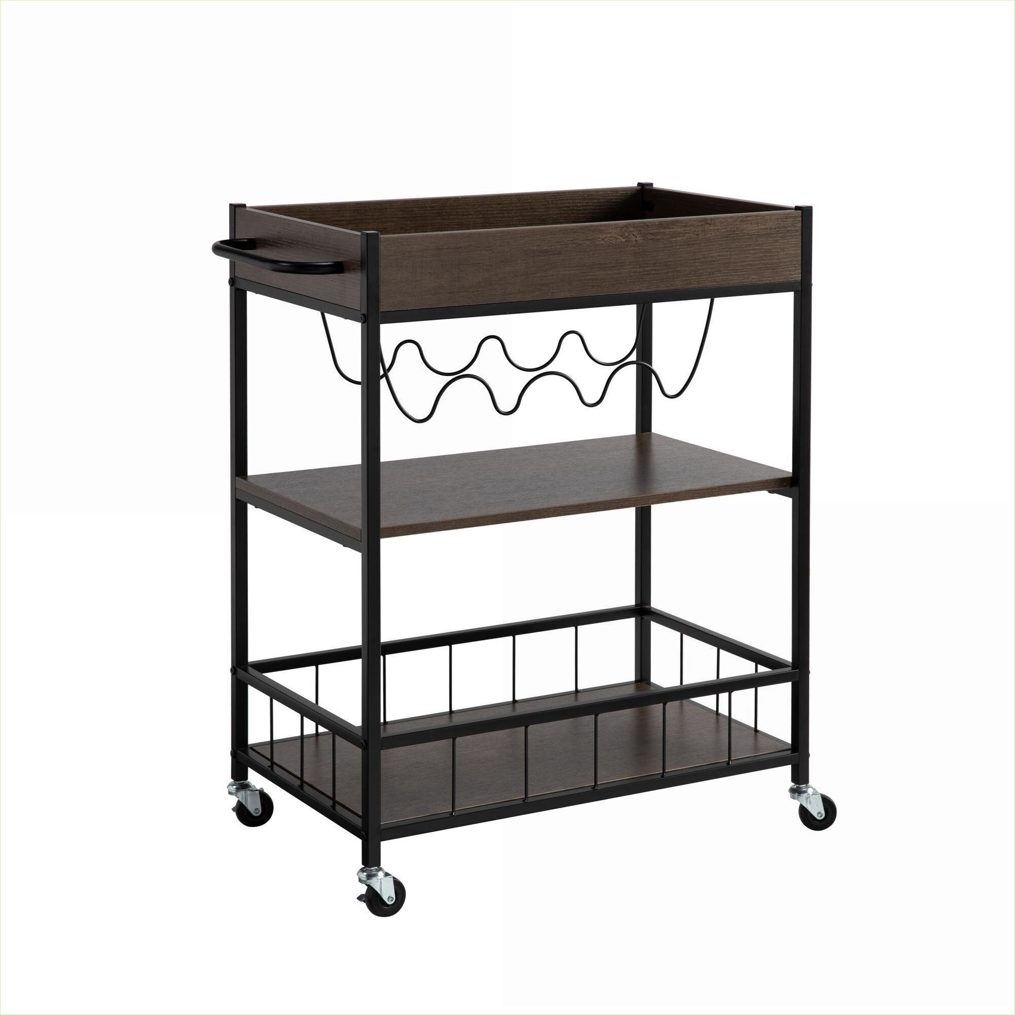 Watnature Three-Tier Storage Rolling Kitchen Cart Brown-Toned Particle ...