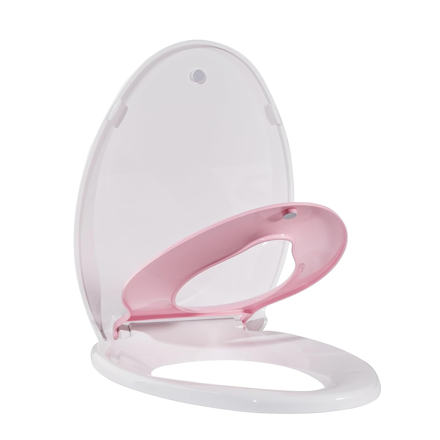 Qeetex LHF-MTG-R8N14 Toilet Seat with Built-in Potty Training Toddler Seat Slow Close Magnetic Design Fits Adults and Children Elongated 19 Inch Pink
