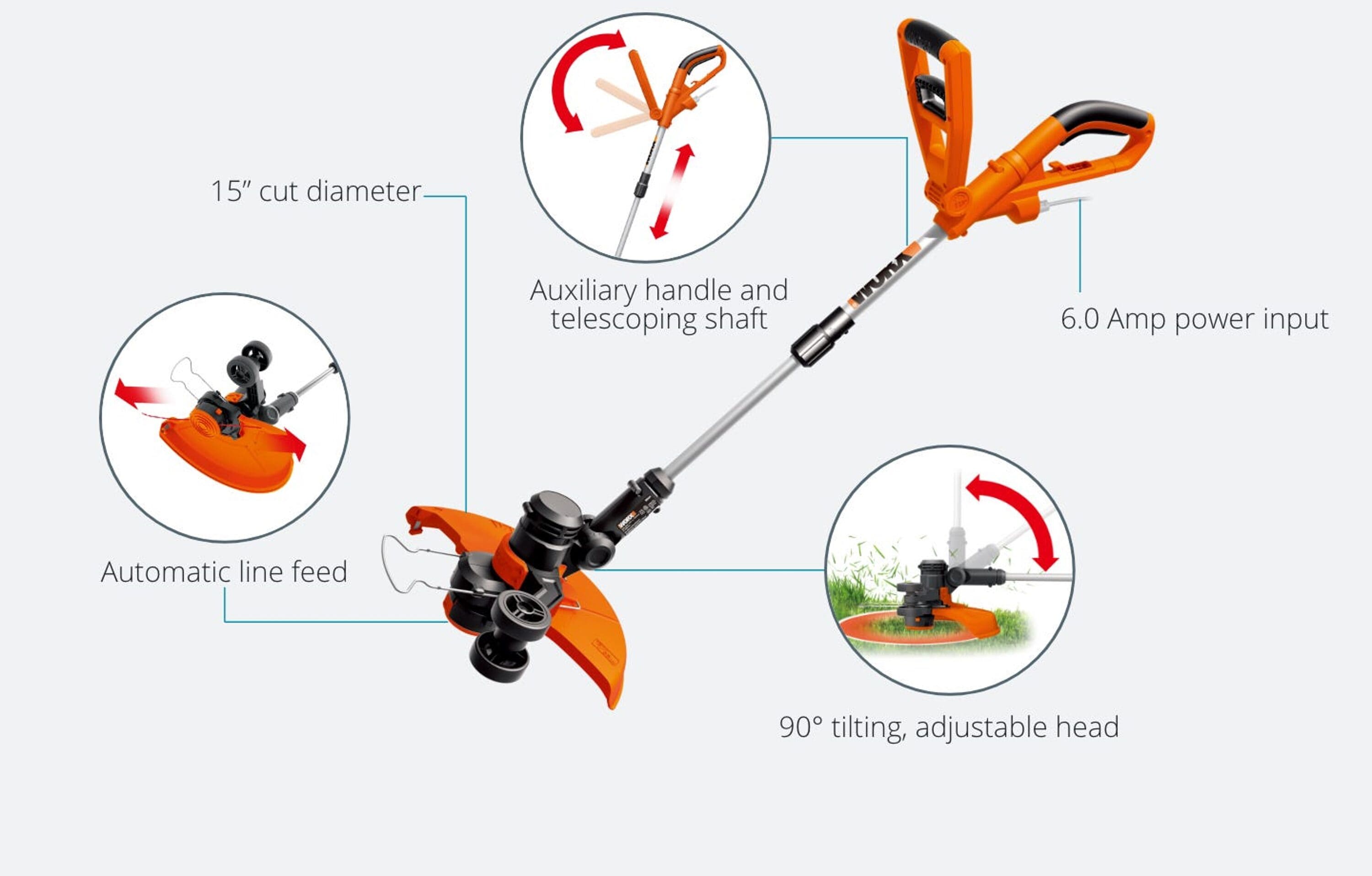 WORX 15 in Telescopic Shaft Corded Electric String Trimmer in the