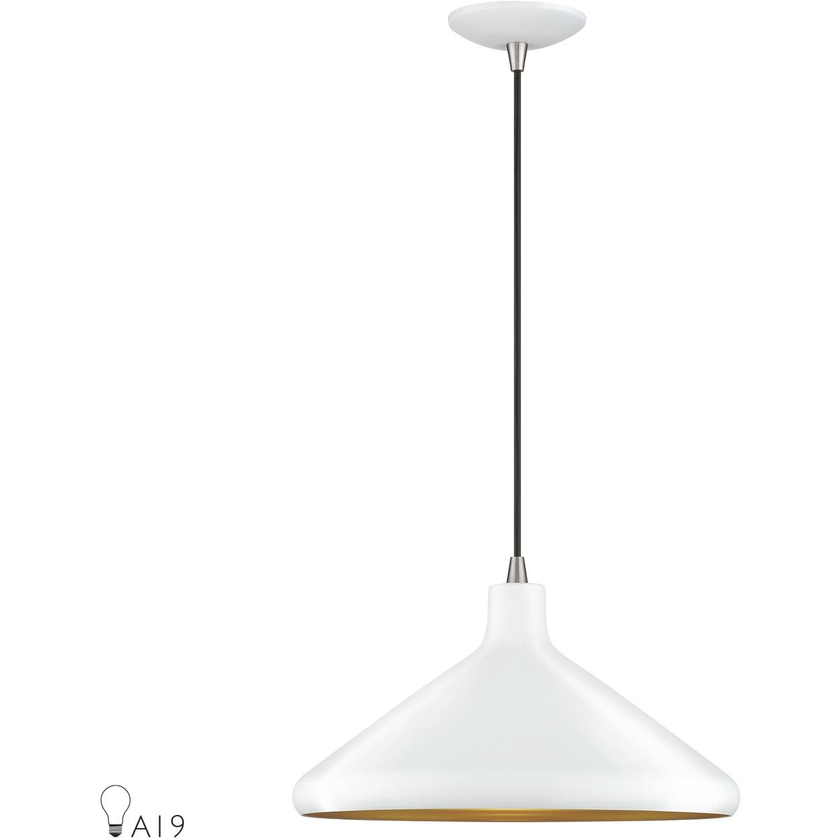 Livex Lighting Geneva 1 - Light White And Brushed Nickel White Incandescent Aluminum Pendant Light