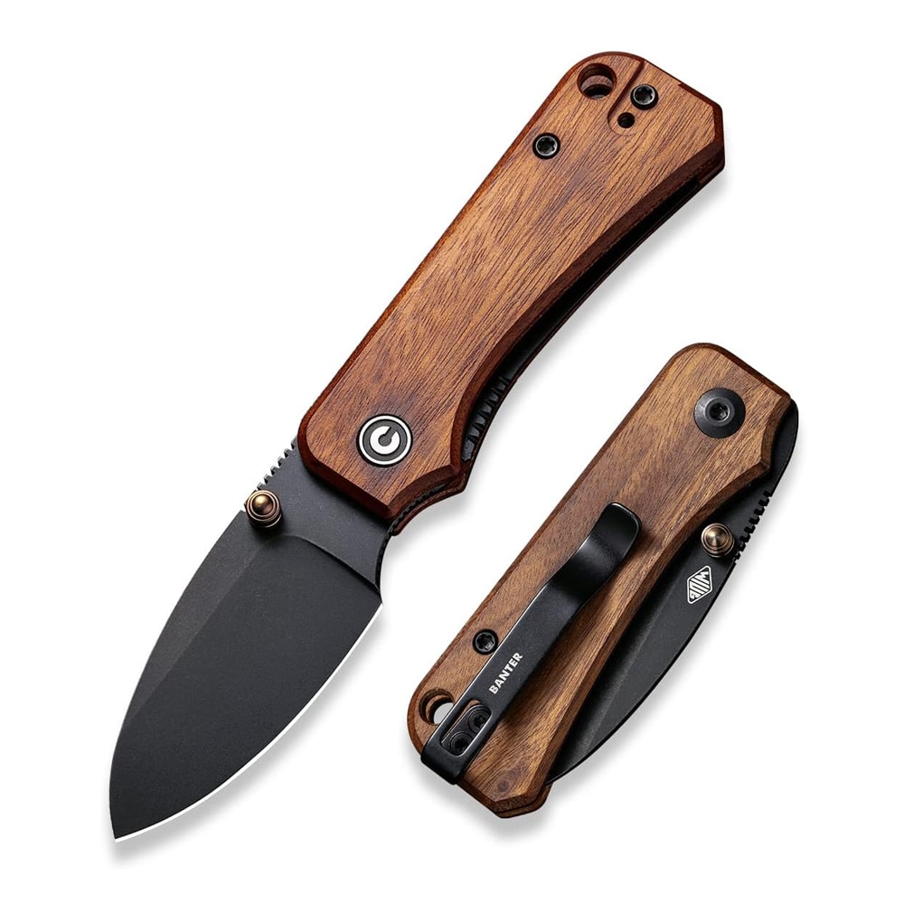 Civivi  Baby Banter Folding Pocket Knife 2.34-in Nitro-V Steel Blade Premium Cuibourtia Wood Handle Small EDC Knife with Titanium Thumb Stud Opener Caged Ceramic Ball Bearing Liner Lock Safety Utility Knife Single Unit