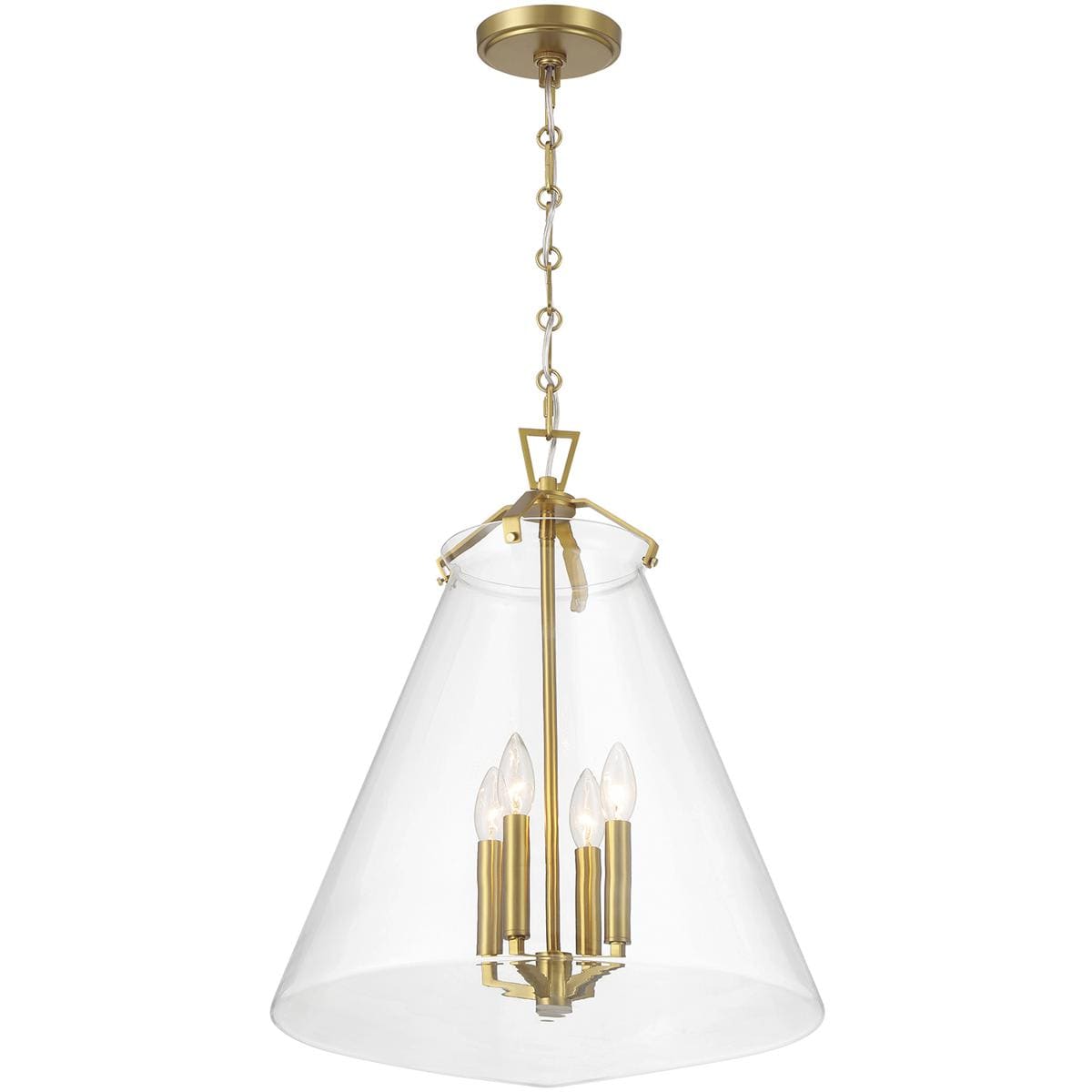 Crystorama Voss 4 -Light Luxe Gold Transitional Clear glass Cone Large Hanging Pendant Light