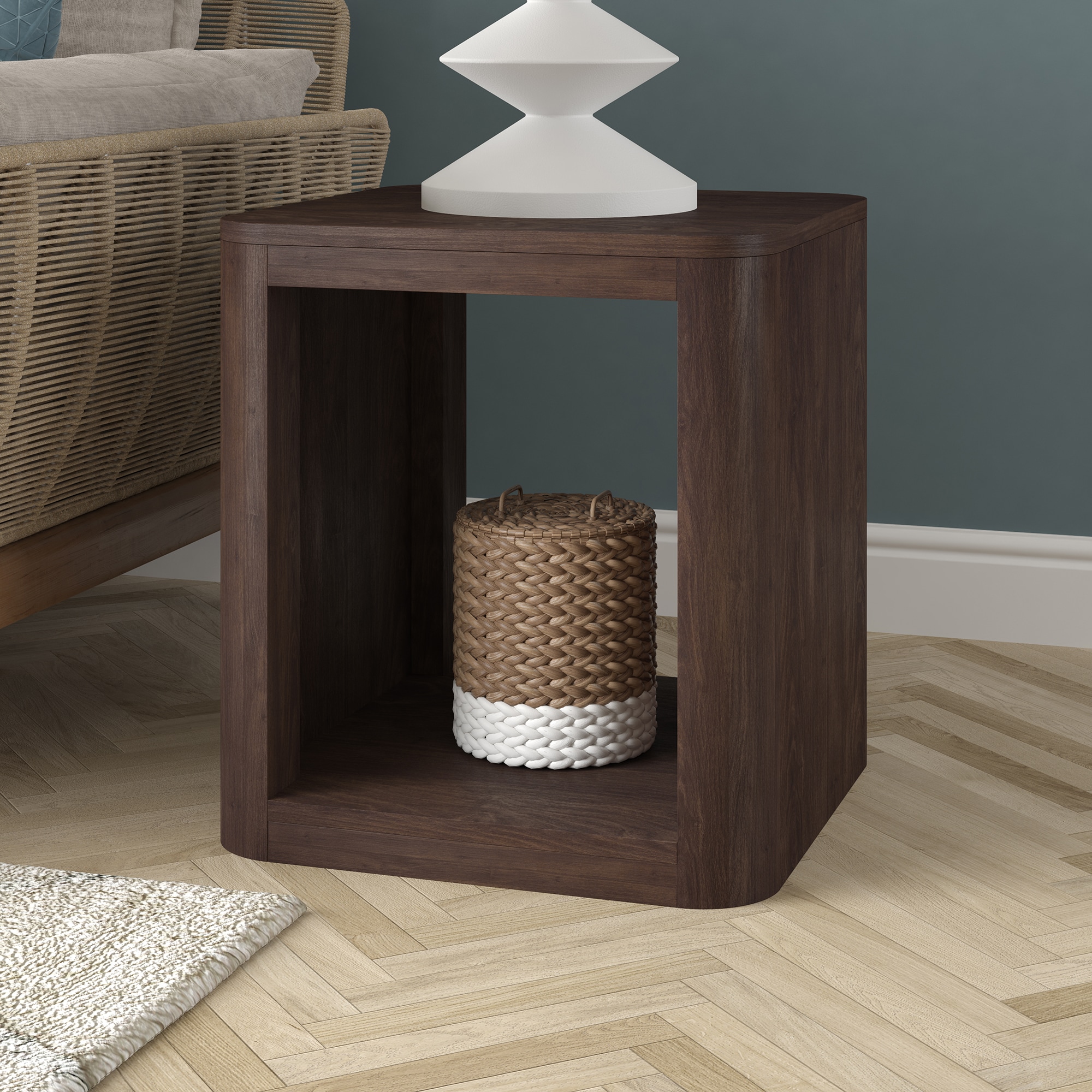 Hailey Home ST2184 Kellan 20-Inches W x 21.75-Inches H Alder Brown Composite Square Modern End Table Assembly Required