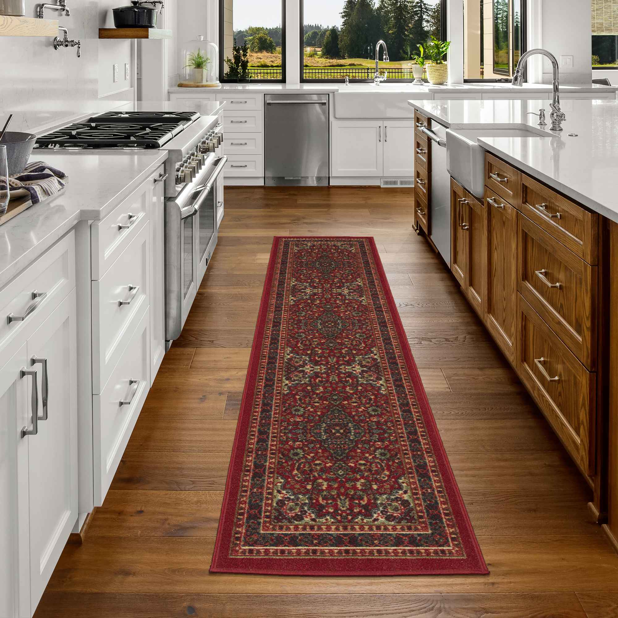 Ottomanson Classics 2 X 7 (ft) Dark Red Indoor Medallion Oriental ...