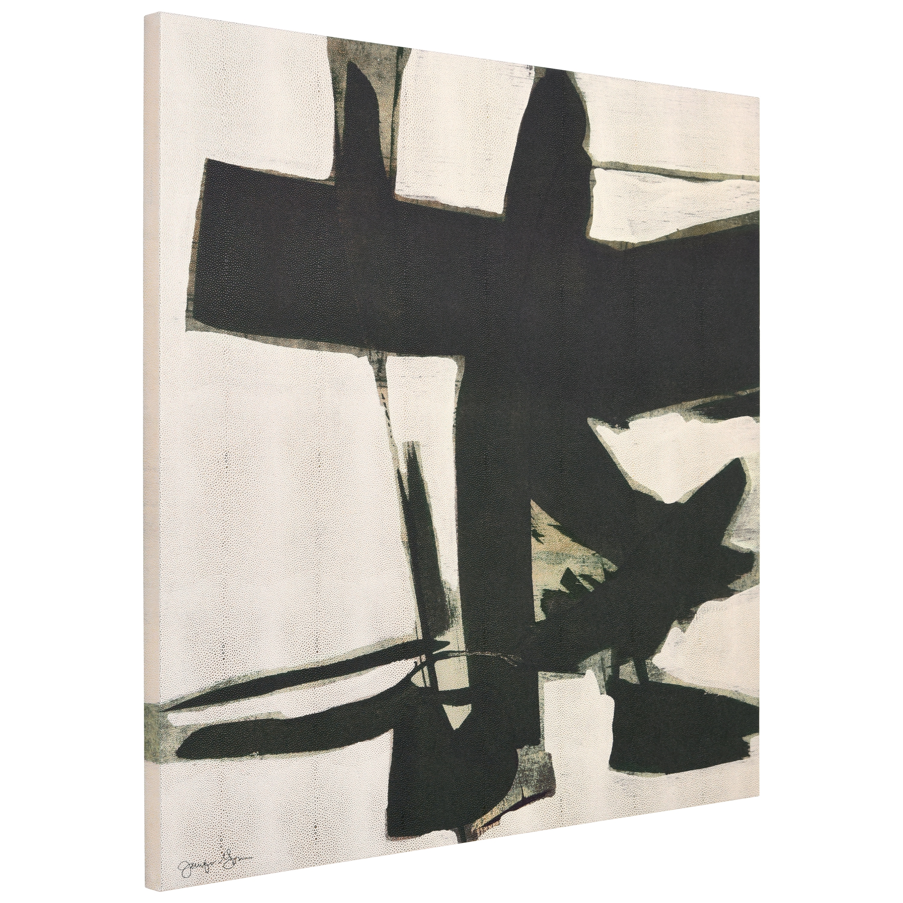 Bold Abstraction II Black and White Canvas Wall Art with Gold Shagreen