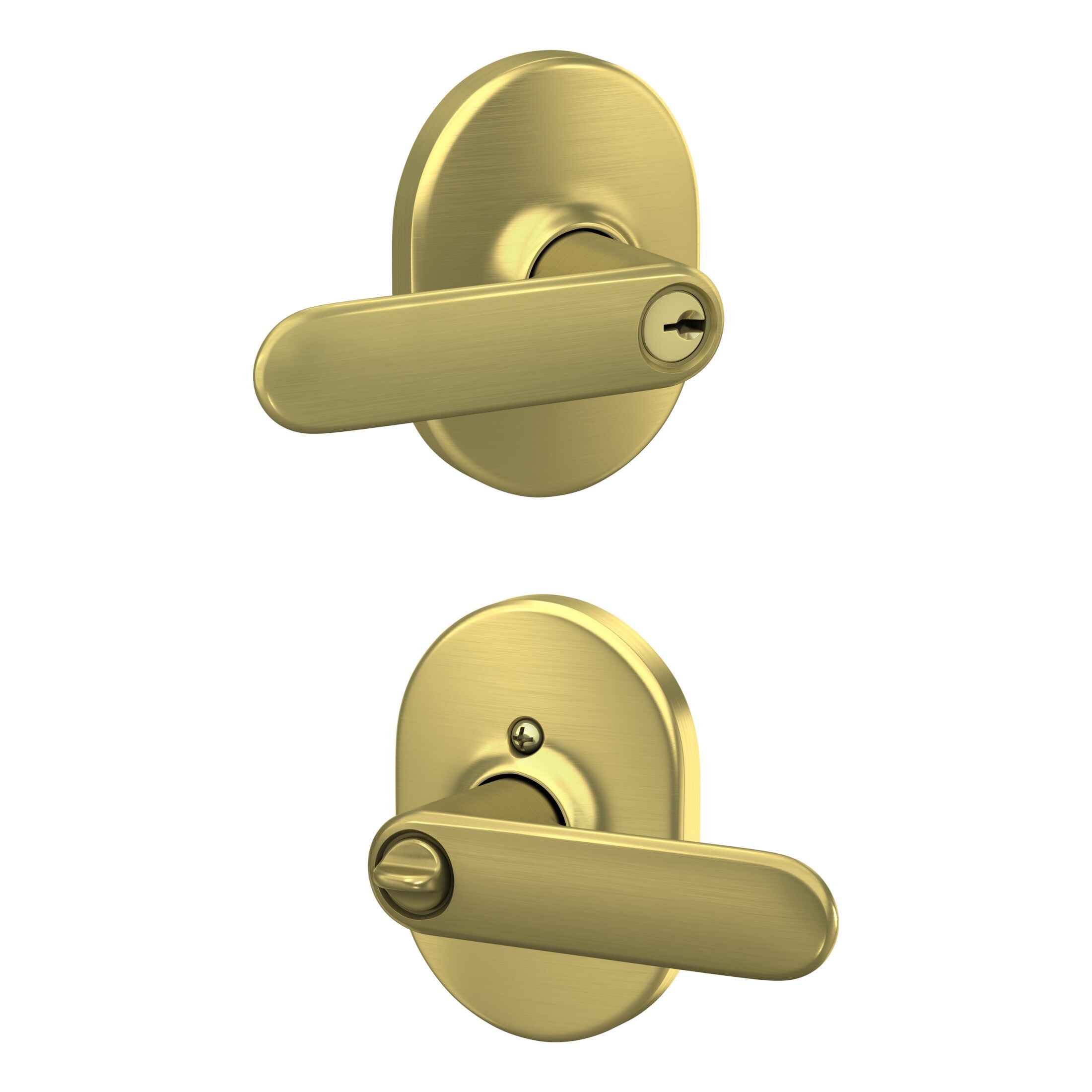 Schlage Delfayo Satin Brass Universal Interior Bed/Bath Privacy Door Handle  in the Door Handles department at