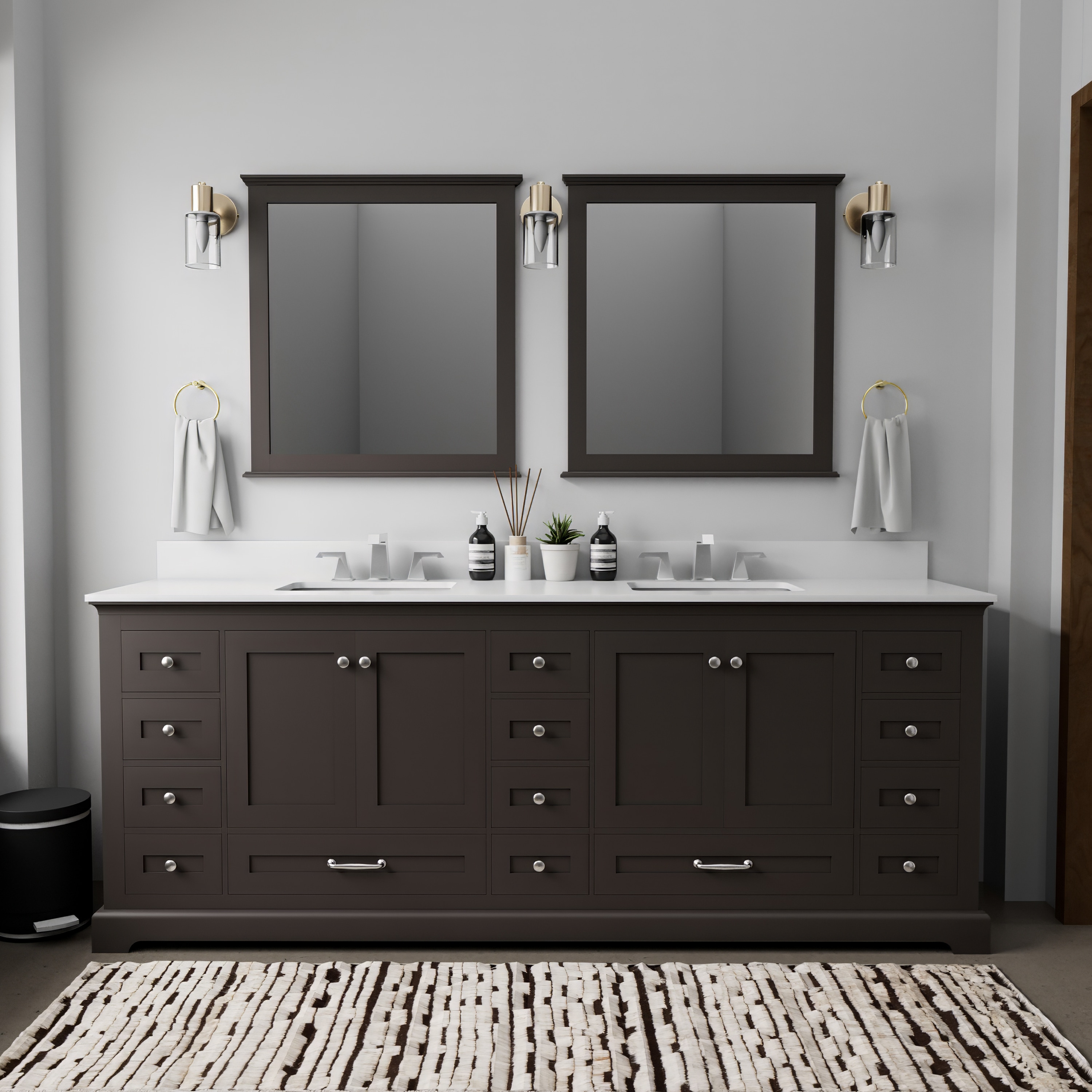 Lexora LVD84DG300 Dukes 84-in Espresso Undermount Double Sink Bathroom Vanity with White Cultured Marble Top
