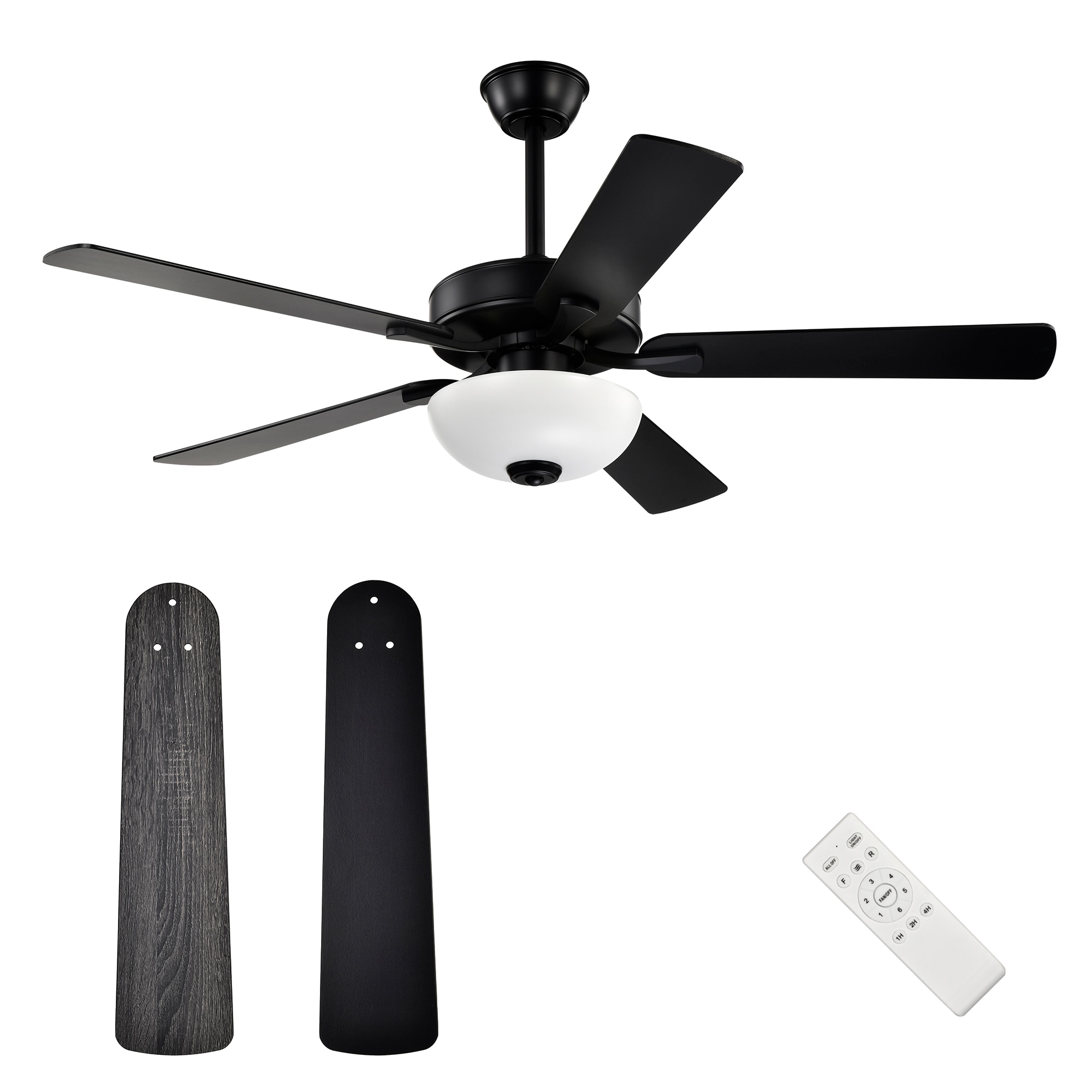 Edvivi FFG7315BK 52-in Integrated LED Matte Black with Black / Rustic Charcoal Blades Ceiling Fan With Light - Remote Included ( 5 -Blade )
