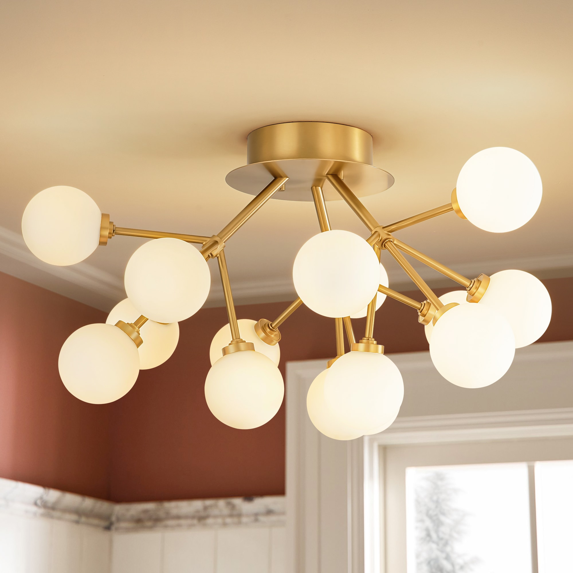 Rennnsan Aasim 23.62-in Brushed Gold Indoor 15 -Light LED Semi-flush Mount Light with Frosted Glass