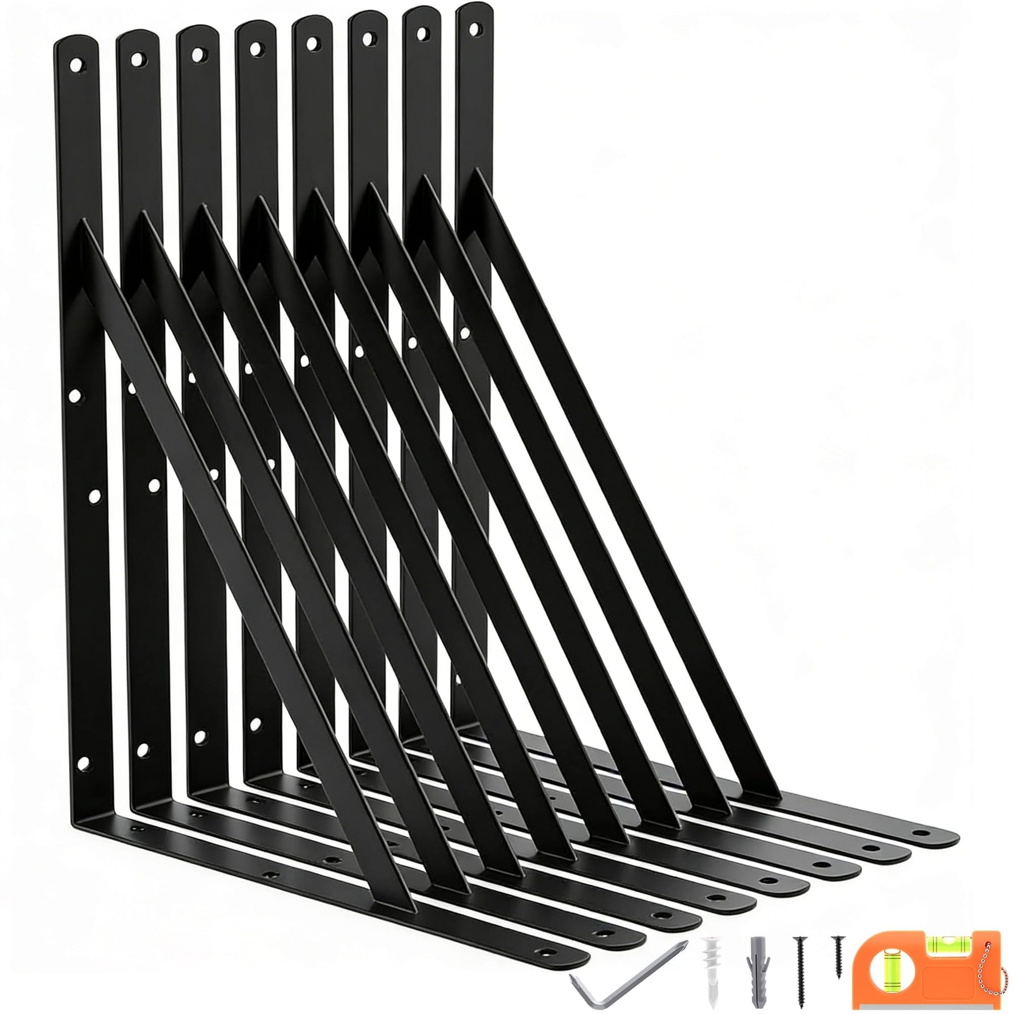 Numhew - 18in 8-Pack Black Powder Coated Heavy Duty Shelf Brackets Garage Storage Brackets