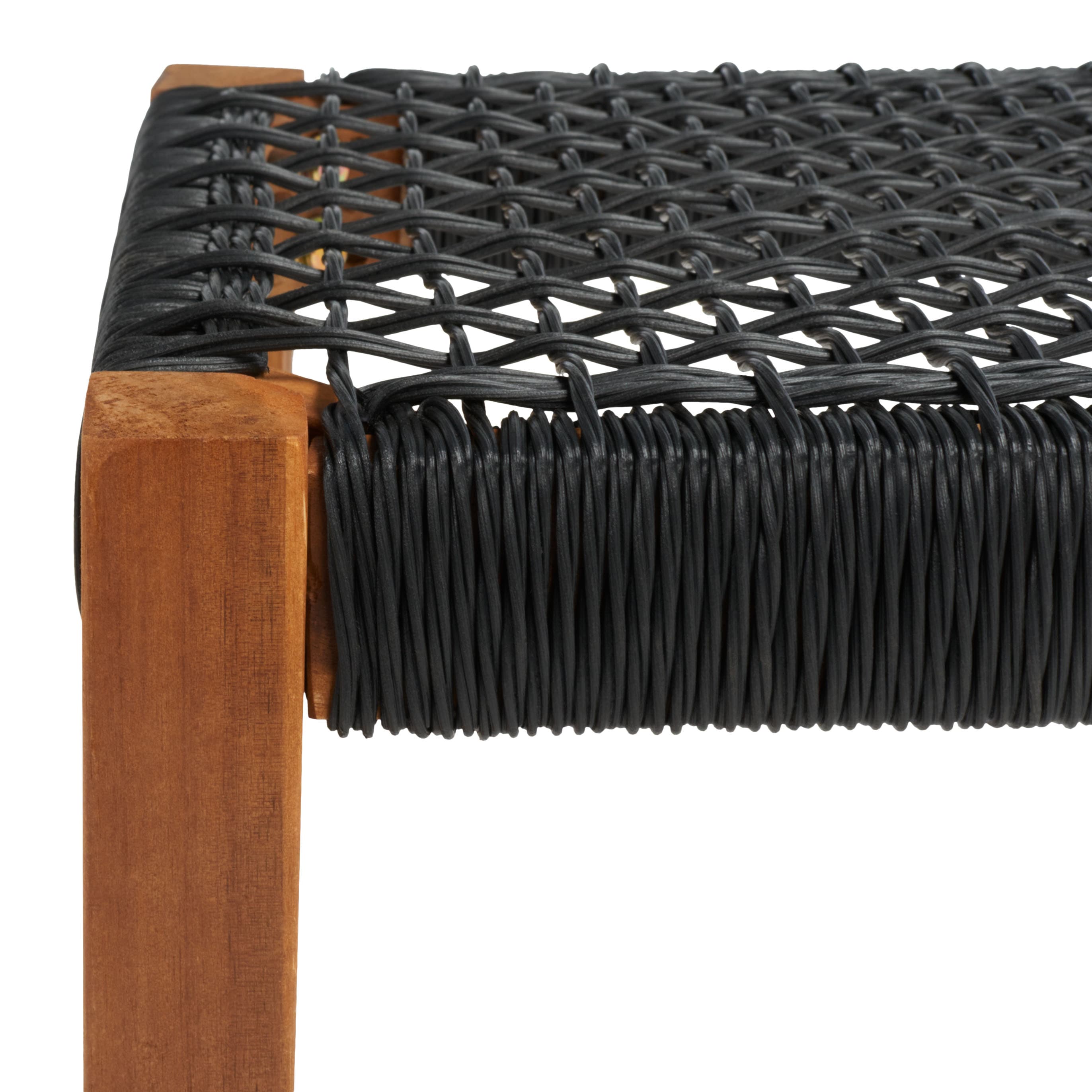 Natural Acacia and Black Woven Rattan 4-Person Patio Dining Set