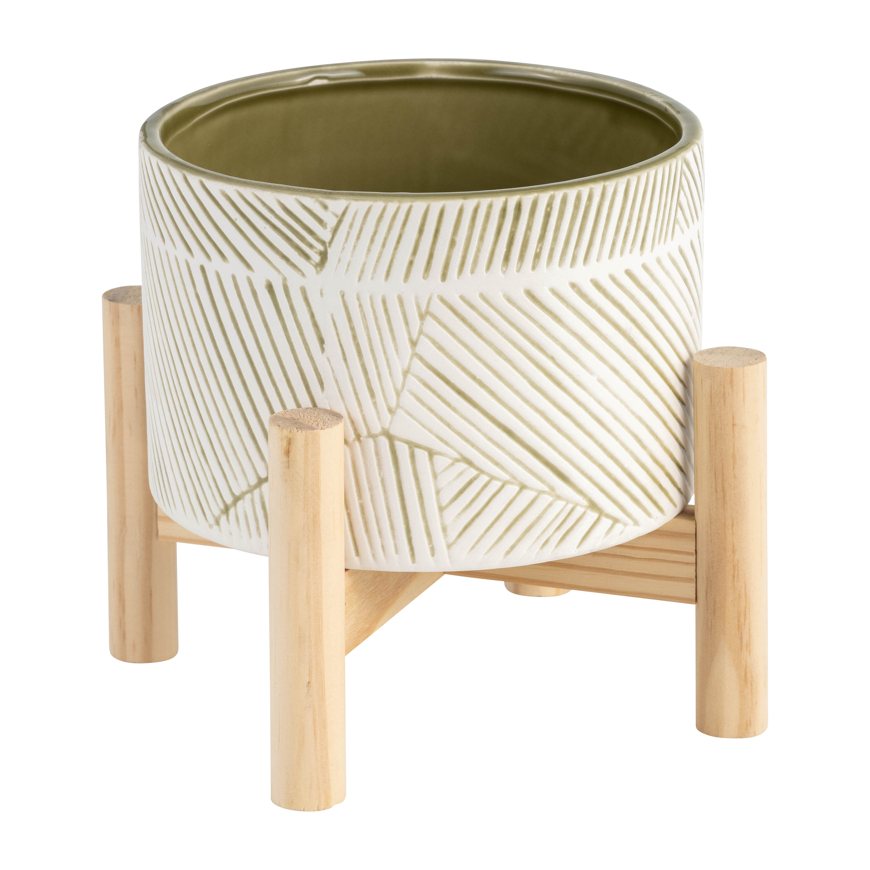 Sagebrook Home 15071-03 Round 6.0-Inches W Small Green Ceramic Indoor/Outdoor Planter