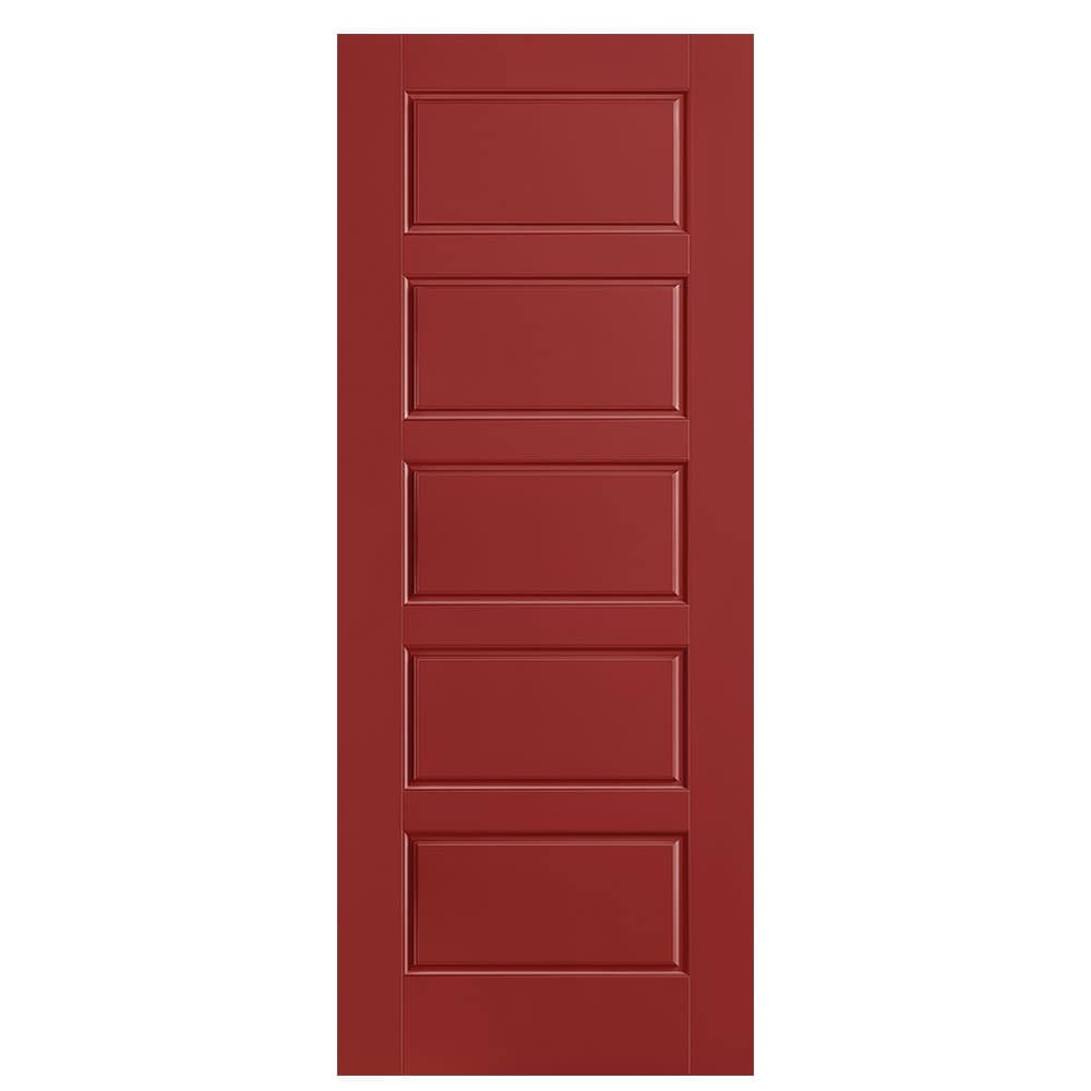 Masonite 1444586 Riverside 32-in x 80-in Barn Red 5-panel equal Smooth Solid core Prefinished Molded composite Slab Door