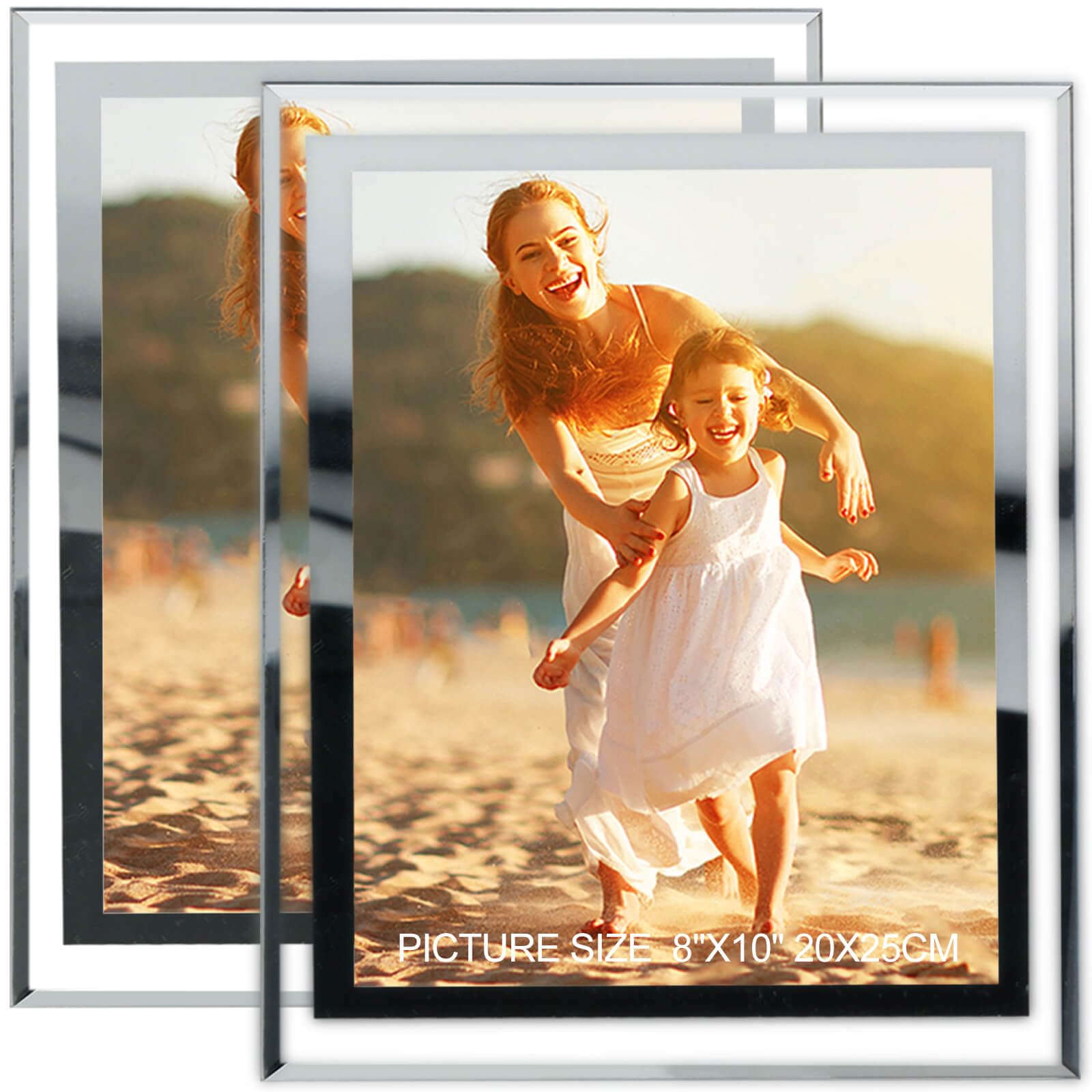 IUEST  8 by 10 Picture Frames Silver Set of 2 HD Real Glass Photo Frame Mirrored Edge for Tabletop Display Wedding Birthday Christmas Gifts