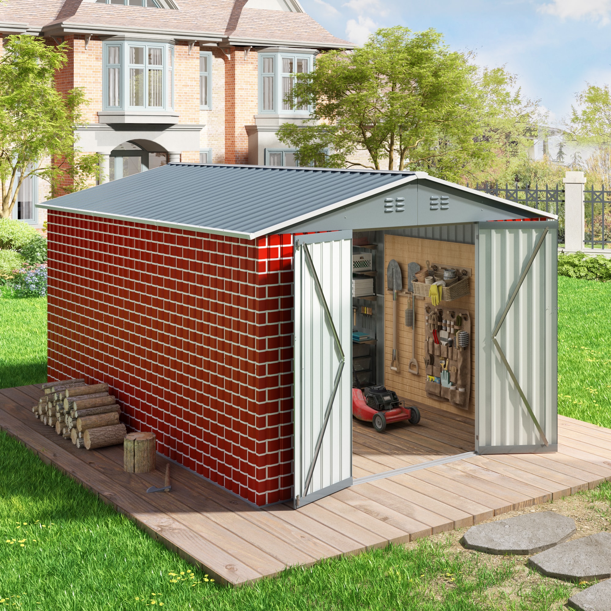 Jaxpety HG61M1381-L01 8-ft x 12-ft Metal Storage Shed Galvanized steel Metal Storage Shed