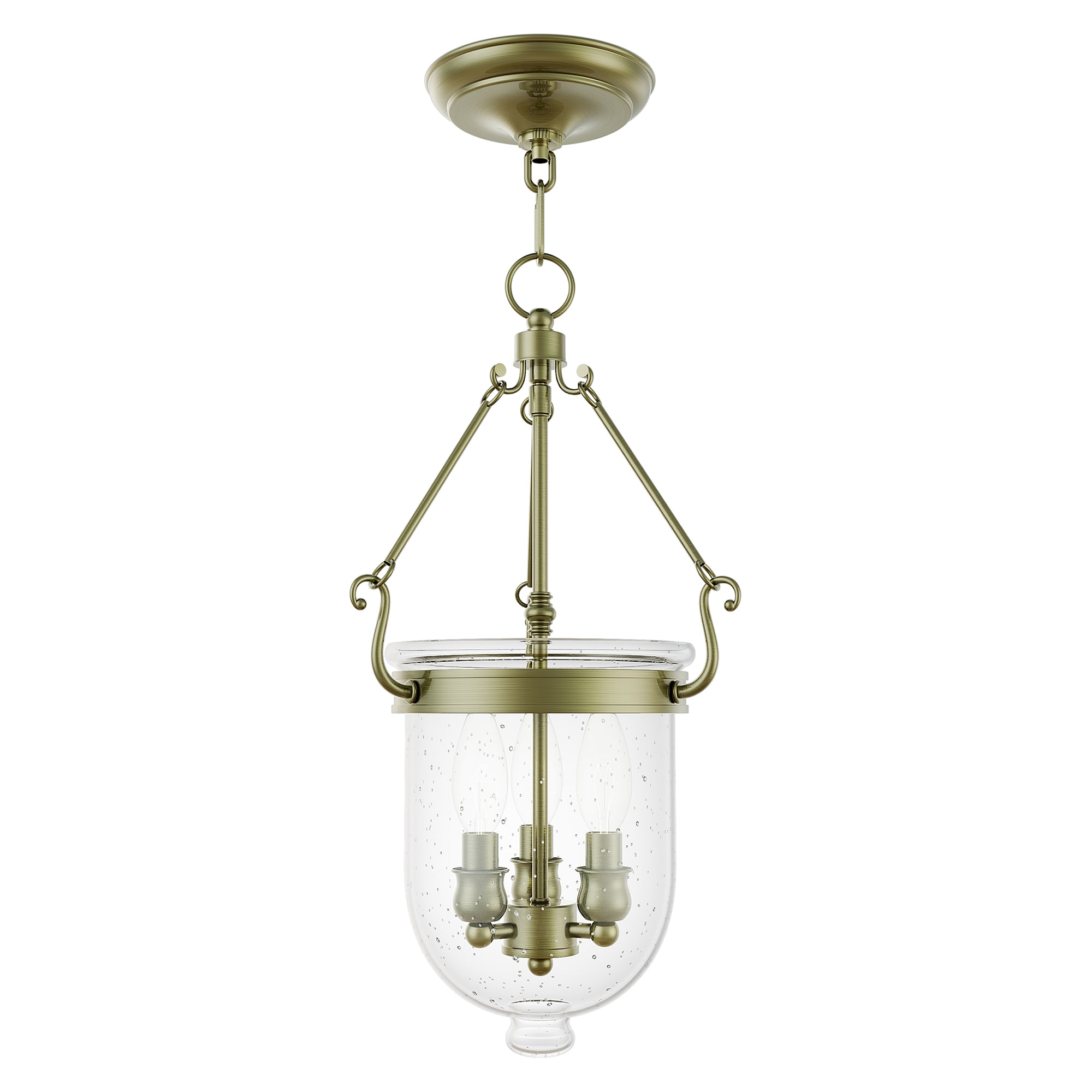 Antique Brass Seeded Glass 3-Light Jar Pendant for Indoor/Outdoor