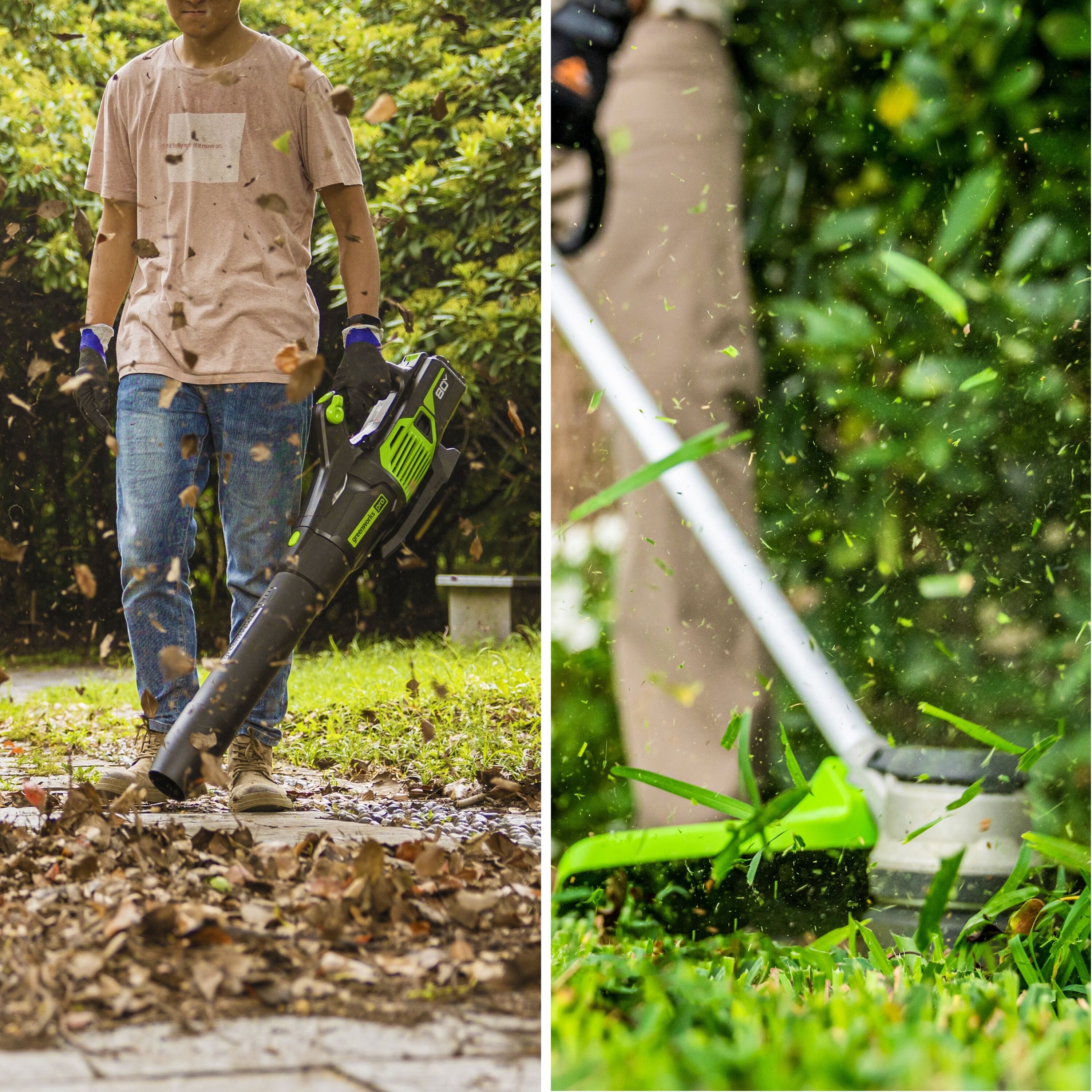 Greenworks 80-volt Cordless Battery String Trimmer and Leaf