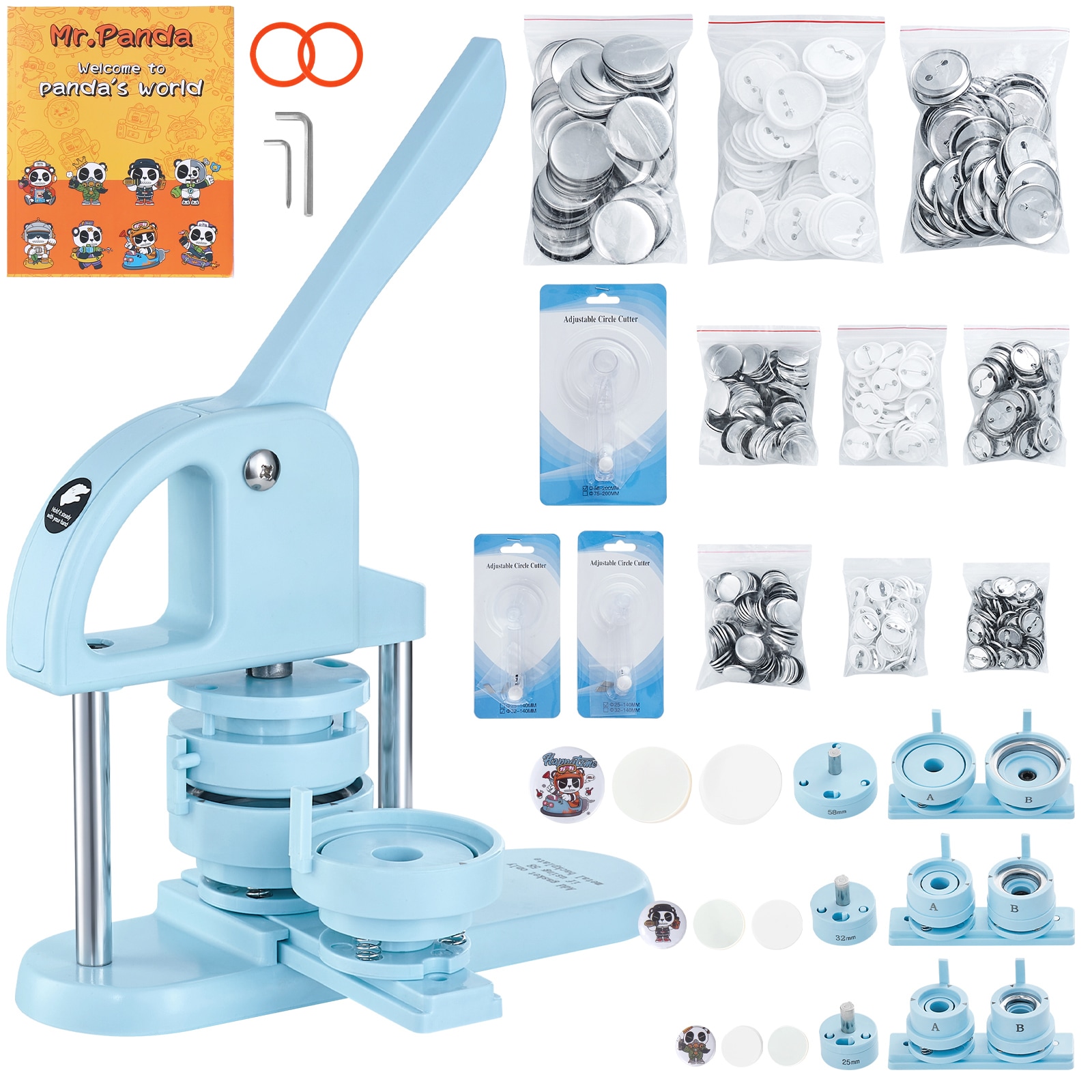 VEVOR PT5BM-63A110V30DUV1 1-3" Button Badge Maker Machine 3-in-1 300 Buttons Plastic Button maker machine