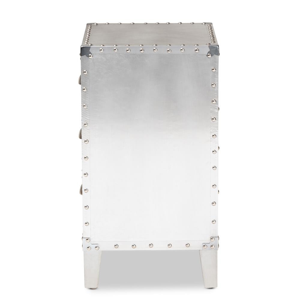 Claude Riveted Silver Metal 3-Drawer Nightstand