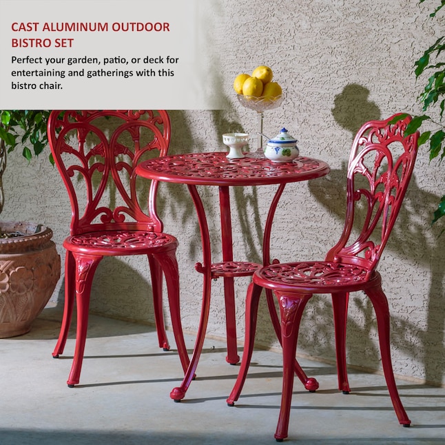 3 Piece Red Bistro Patio Set, Outdoor Aluminum Bistro Chairs