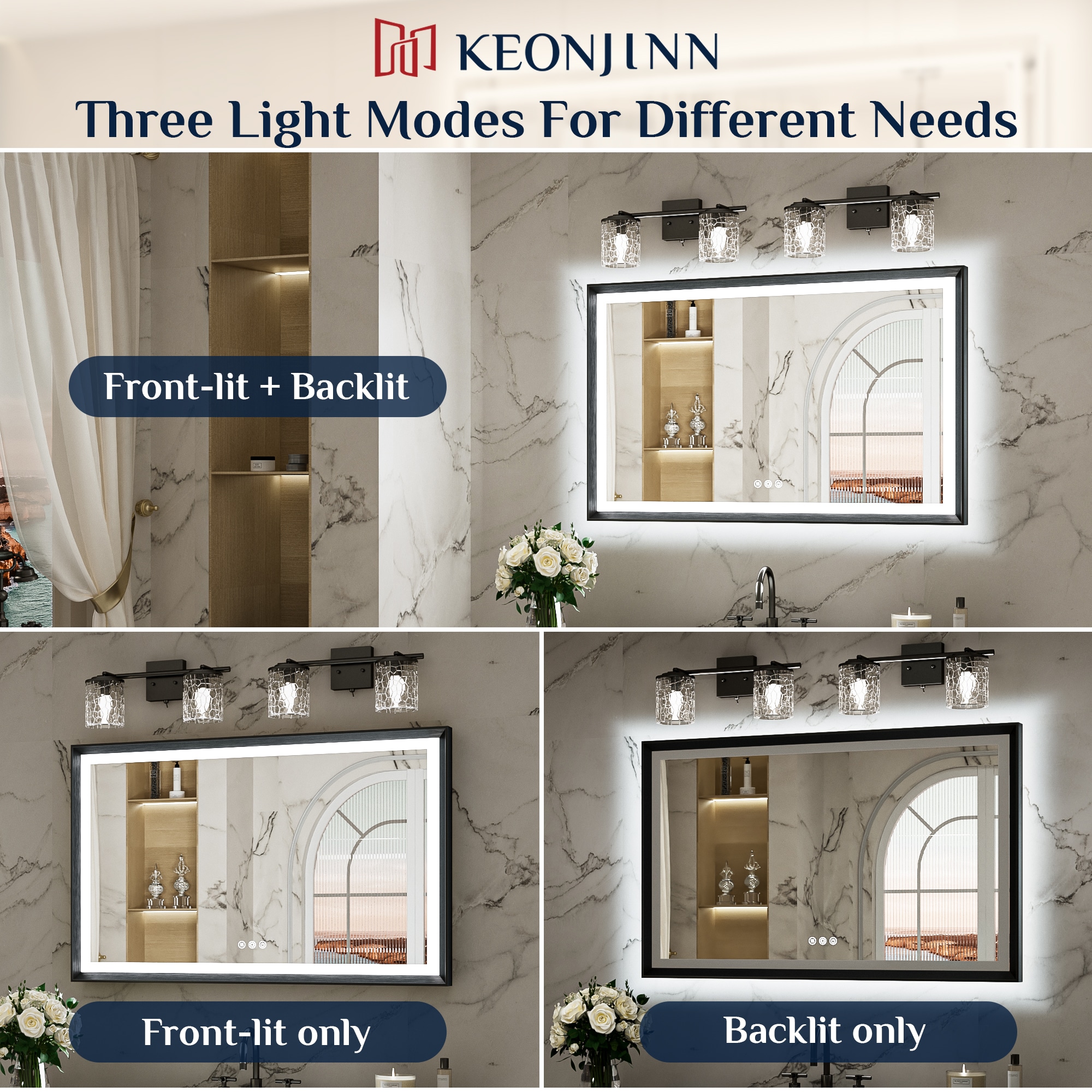 Keonjinn LW-ZBGSSW-18090BK Framed-Bath-Mirrors - View #4