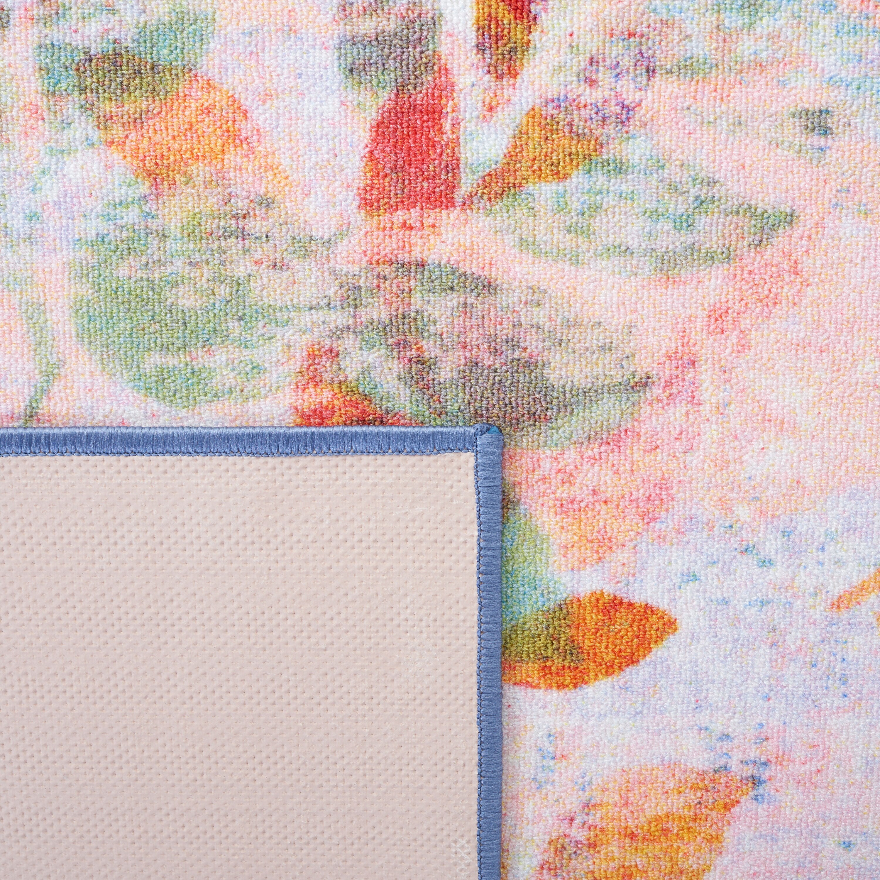 Blush Pink and Green Abstract Synthetic 9' x 12' Area Rug