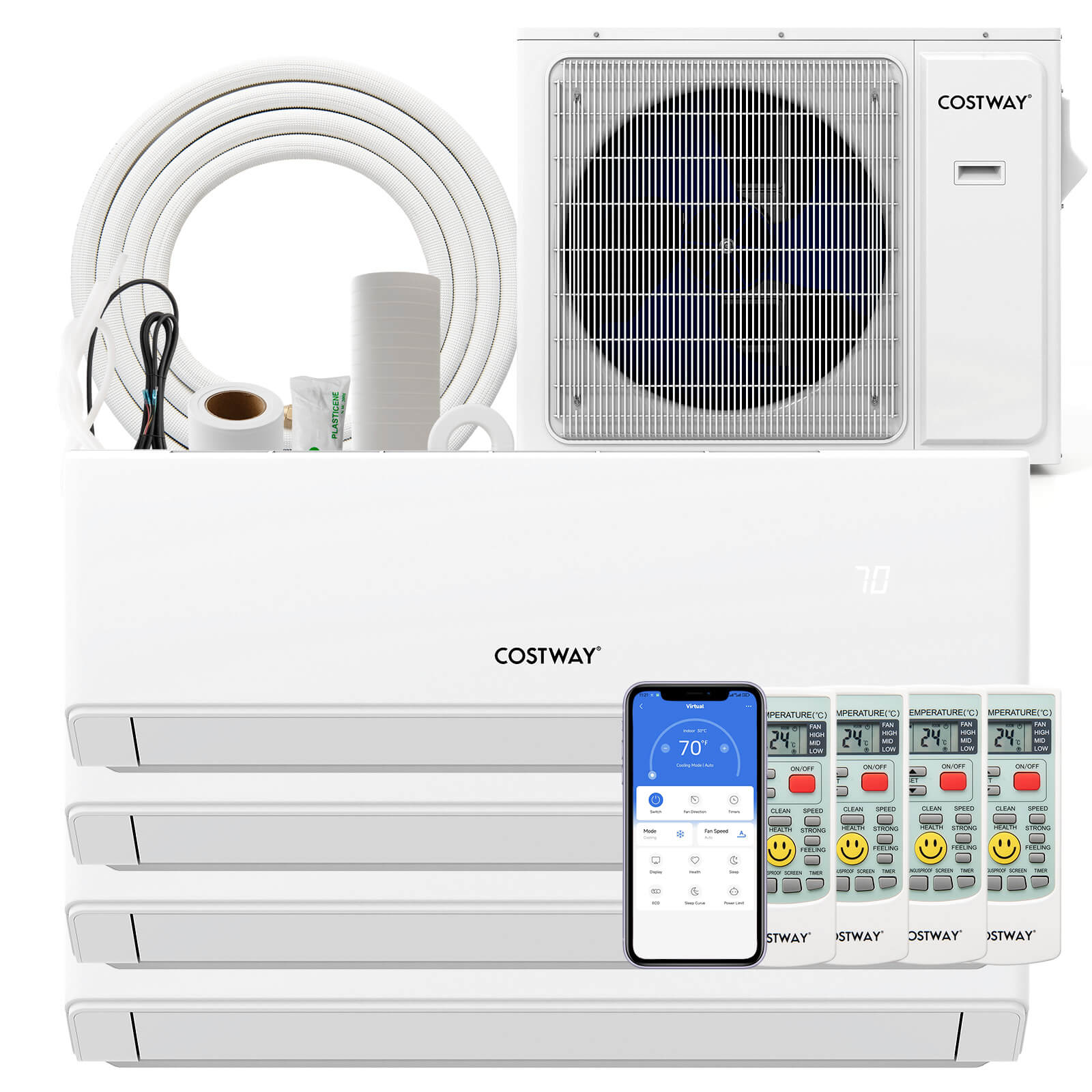 Costway 36k BTU 4 Zone 7k + 12K + 12K + 12K BTU Mini Split Air Conditioner 23 SEER2 Wifi Enabled #CSHY005729