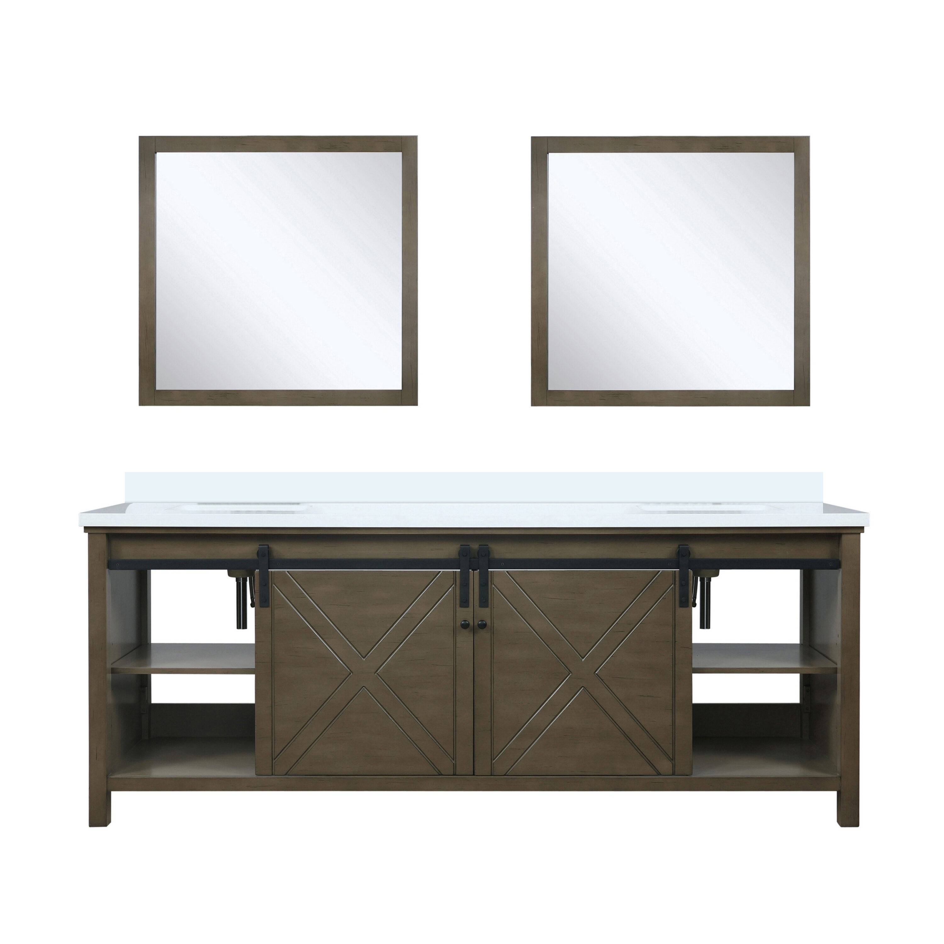 Lexora LVM84DK310 Marsyas 84-in Rustic Brown Undermount Double sink Bathroom Vanity with White Cultured marble Top (Mirror Included)