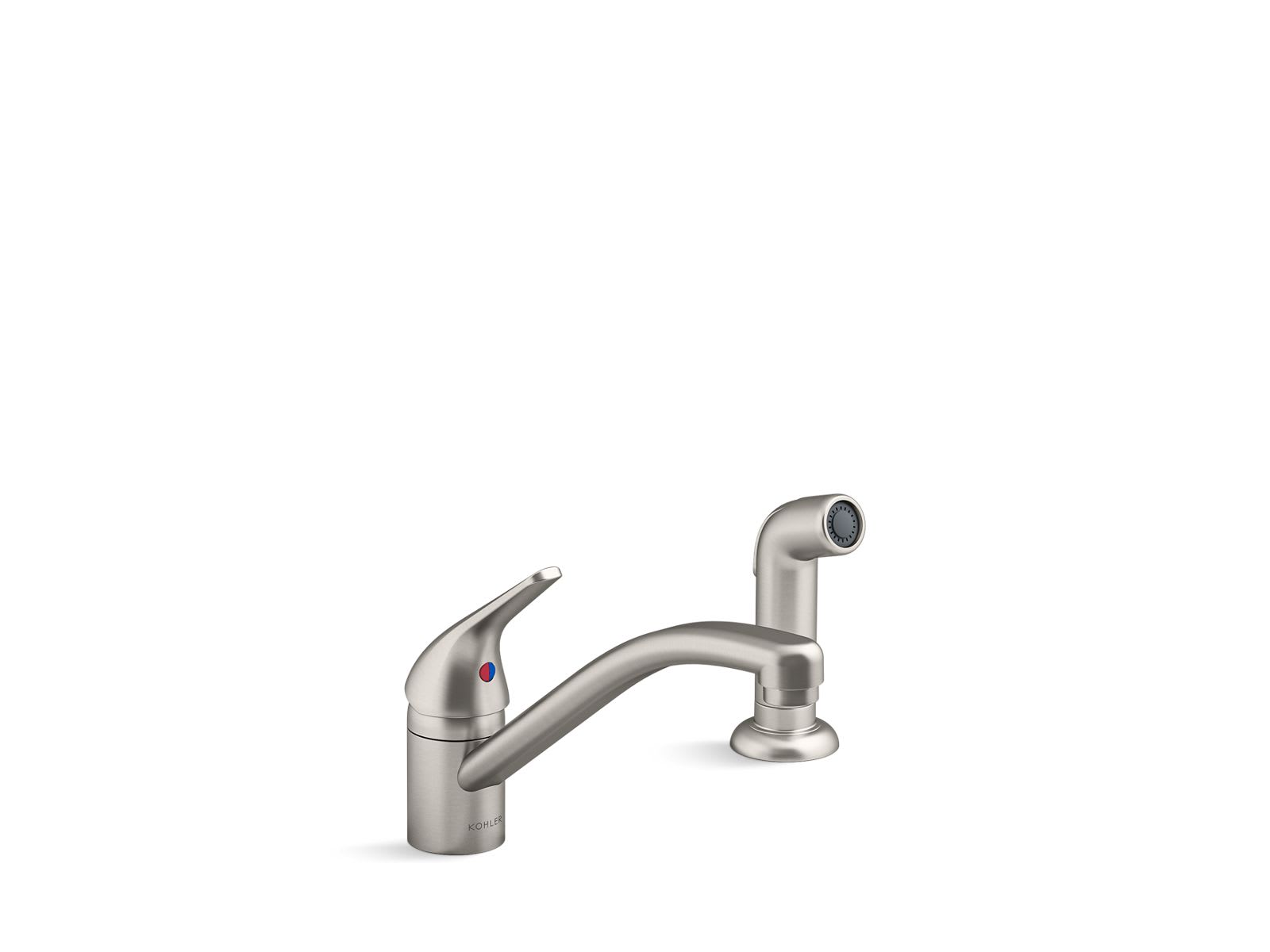 KOHLER 30614-VS Jolt 1.5 GPM Deck Mount Mid Arc Kitchen Faucet in Vibrant Stainless with Lever Handle (Side Spray Included)