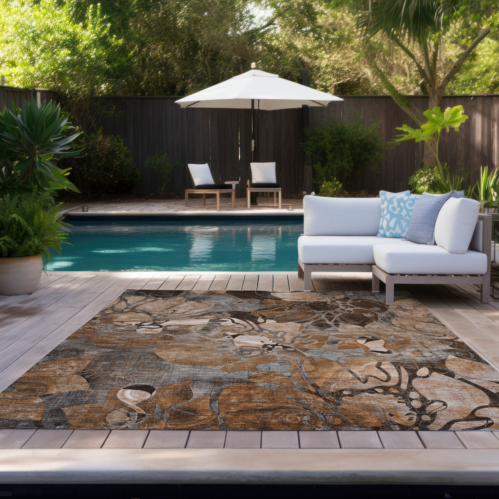 Paprika Floral Synthetic Washable Rectangular Rug 2'6" x 3'10"