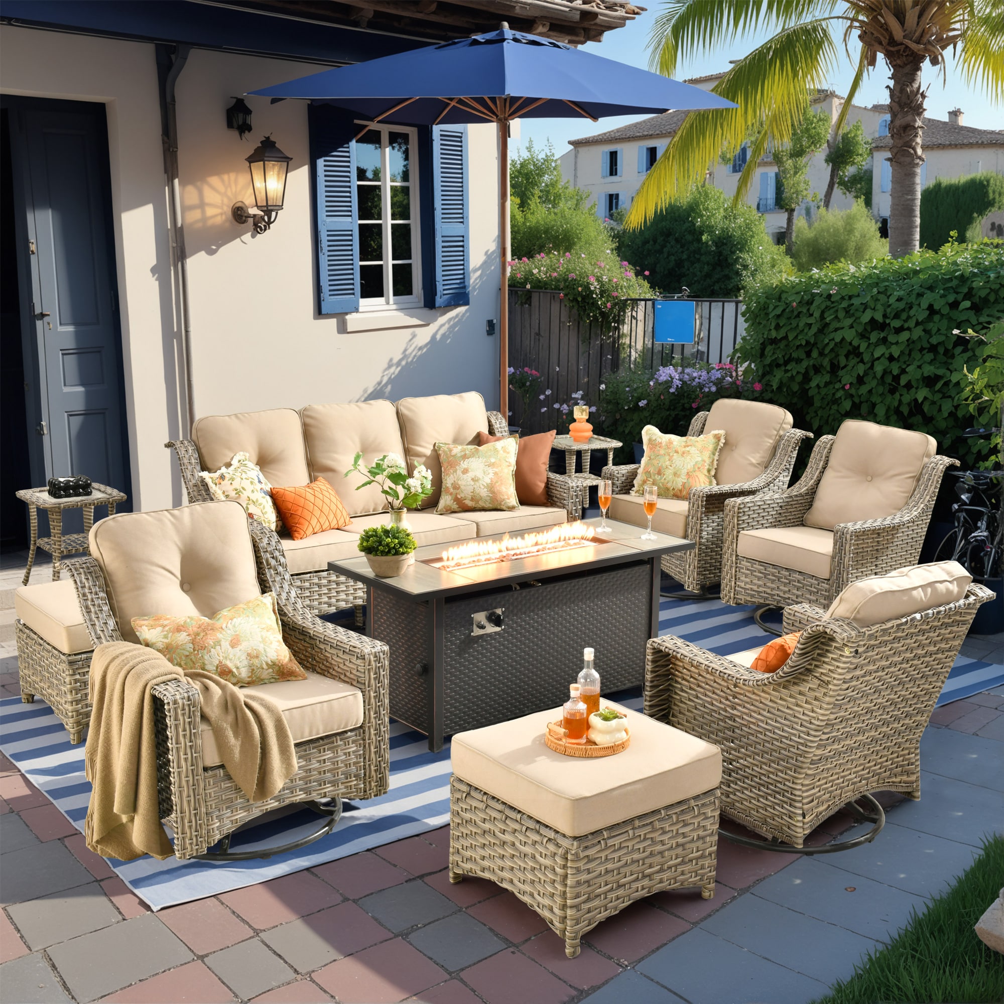 Caodoc L5-CFP03-YZPAD610 New right-Angles Rattan Outdoor Sectional with Beige Cushions and Rattan Frame