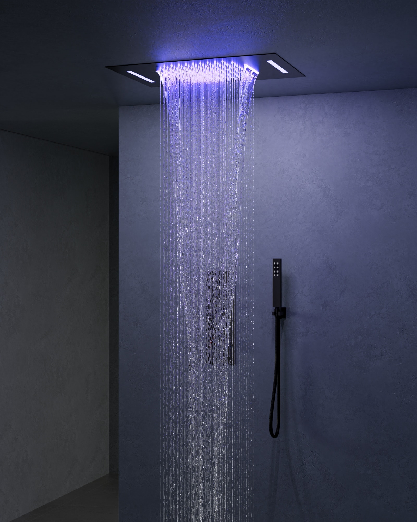 EVERSTEIN Q-928-OTOP PureOpulence Matte Black 22.83-Inches Waterfall Shower Tower System with ( Thermostatic Valve Included )