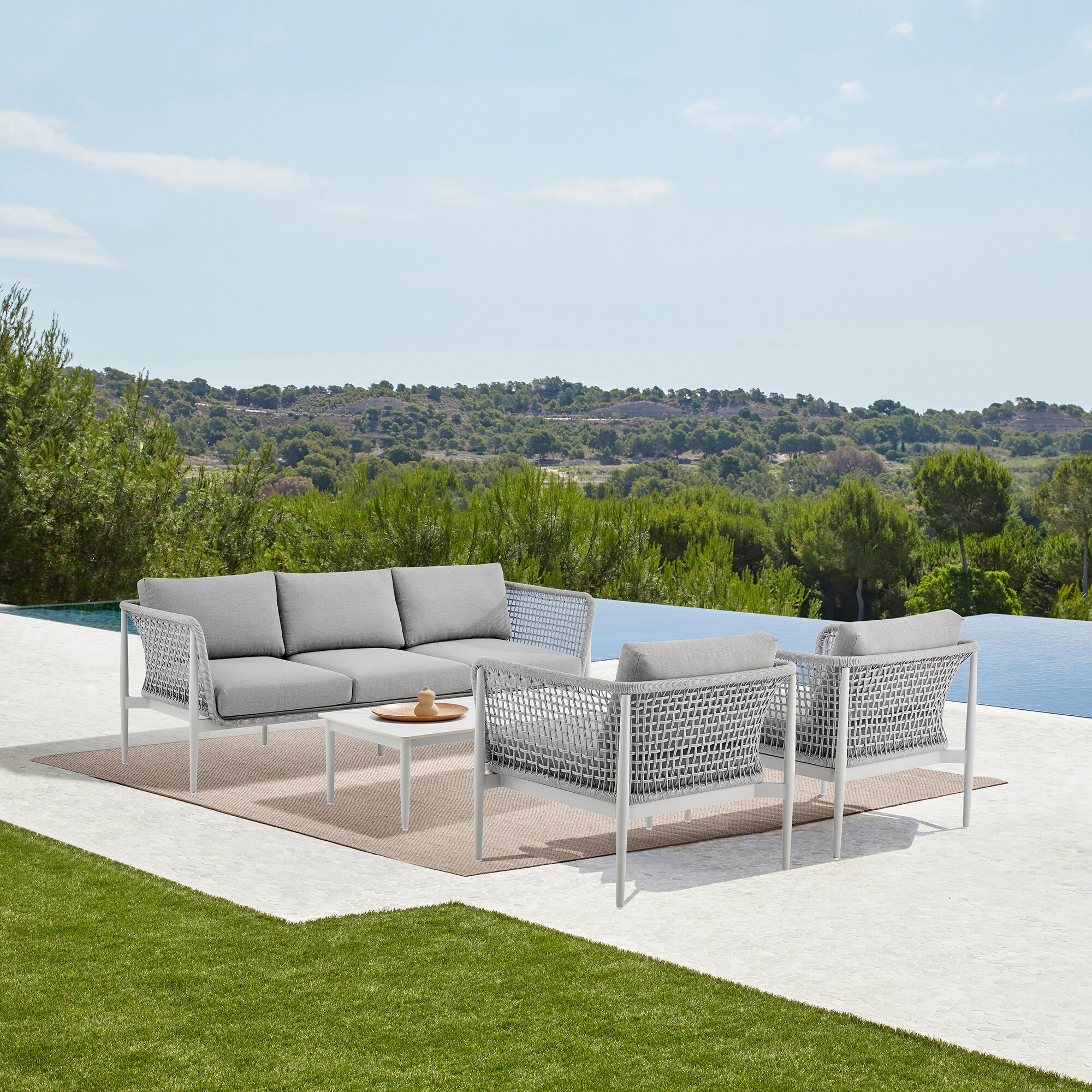 Rhodes 24" x 47.5" Light Gray Aluminum Outdoor Coffee Table
