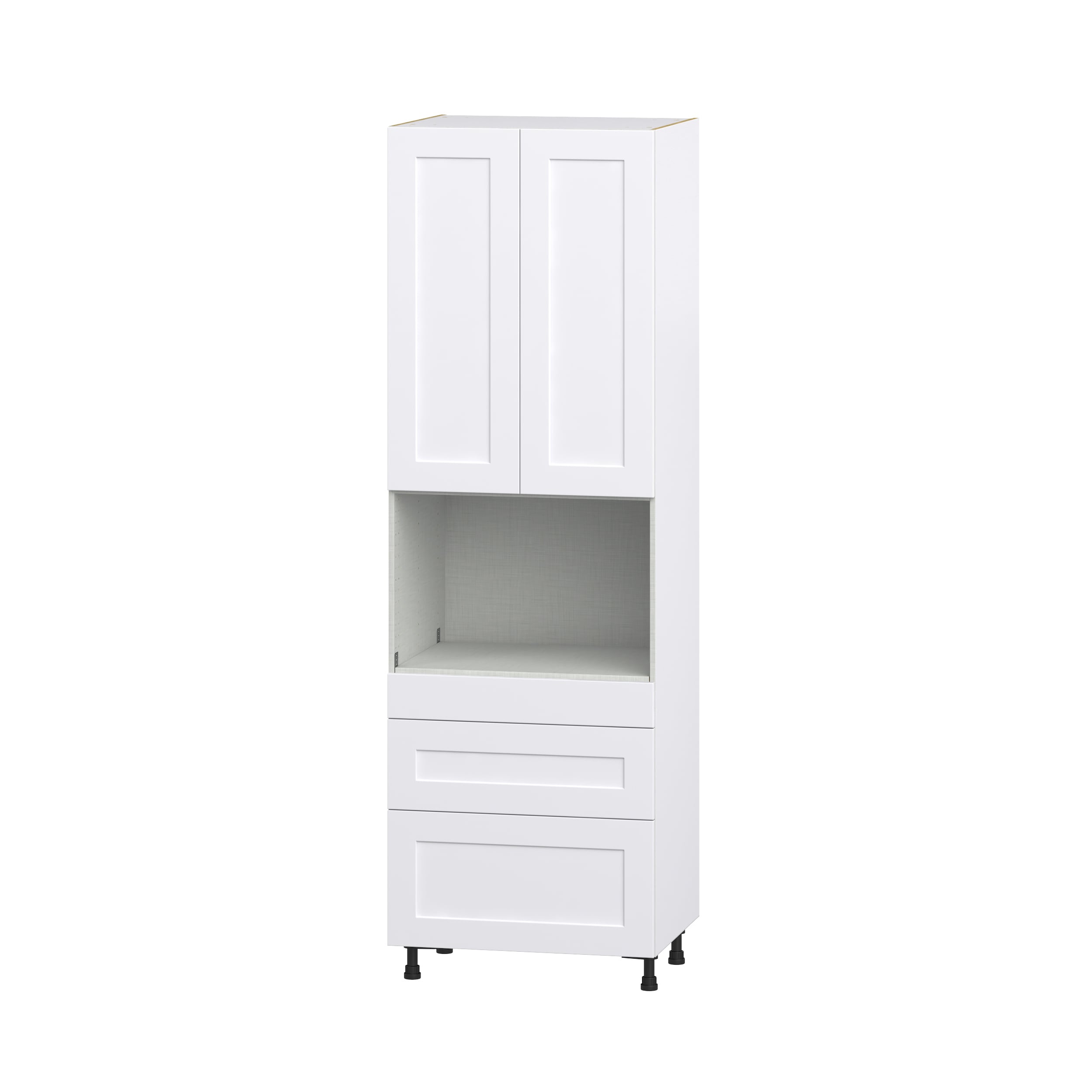 Hugo&Borg DSTM3D3094.5-JO Jolie 30-in W x 94.5-in H x 24-in D Warm White 3 -Drawers Microwave Pantry Fully assembled Cabinet (Recessed Panel Shaker)