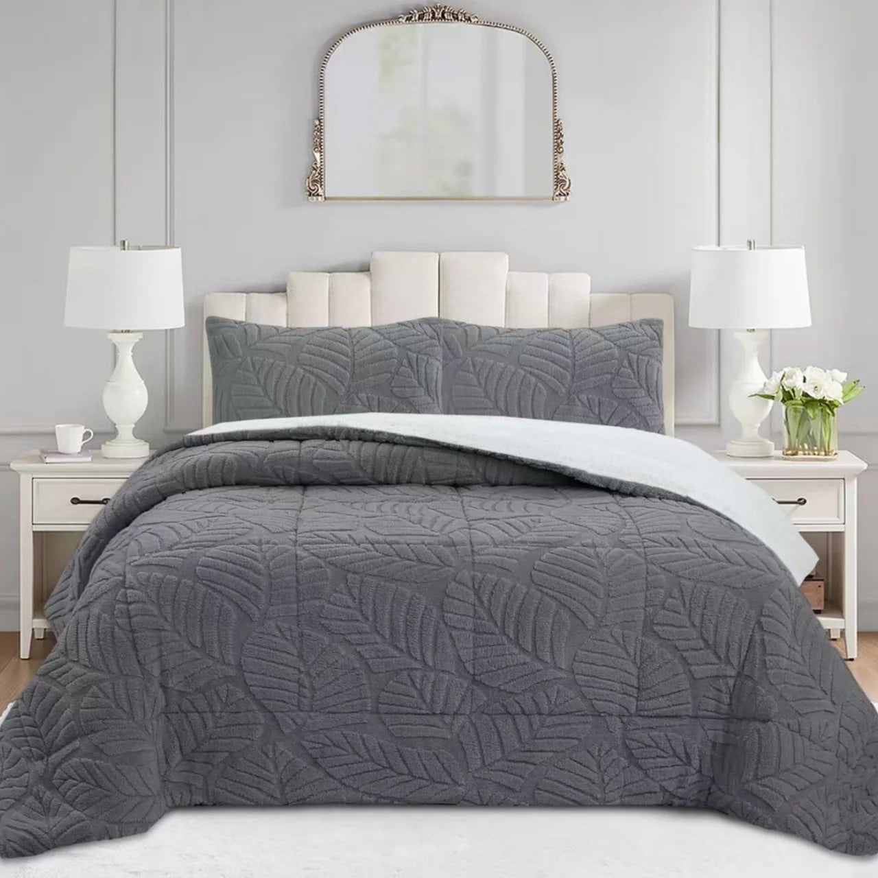 MarCielo MEL552 Q MEL 3-Piece Leaf Pattern Jacquard Soft Plush Queen Size Comforter Set