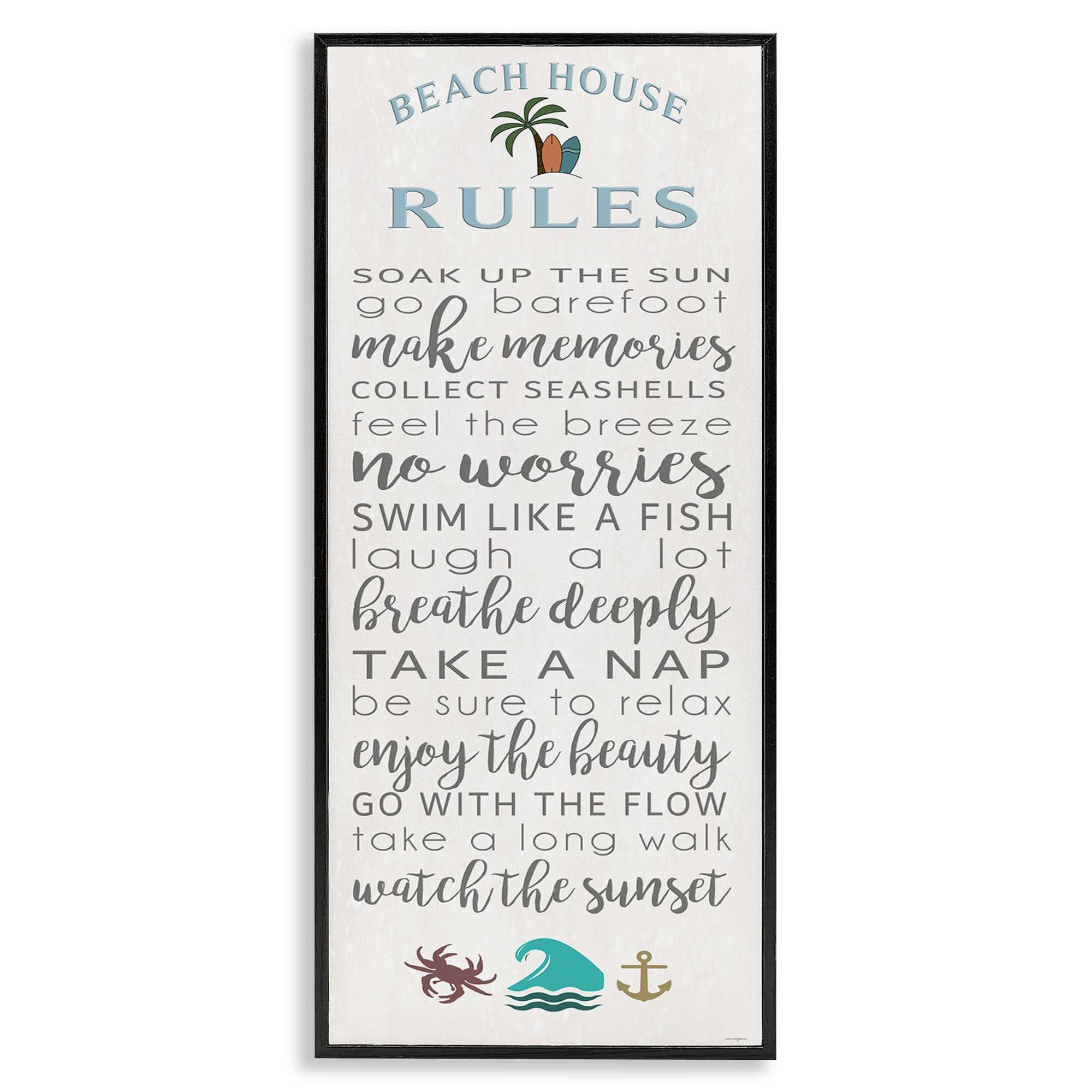 Stupell Industries BT-560-FR-13X30 Fun Activities Beach House Rules Framed Giclee design by Seven Trees Design
