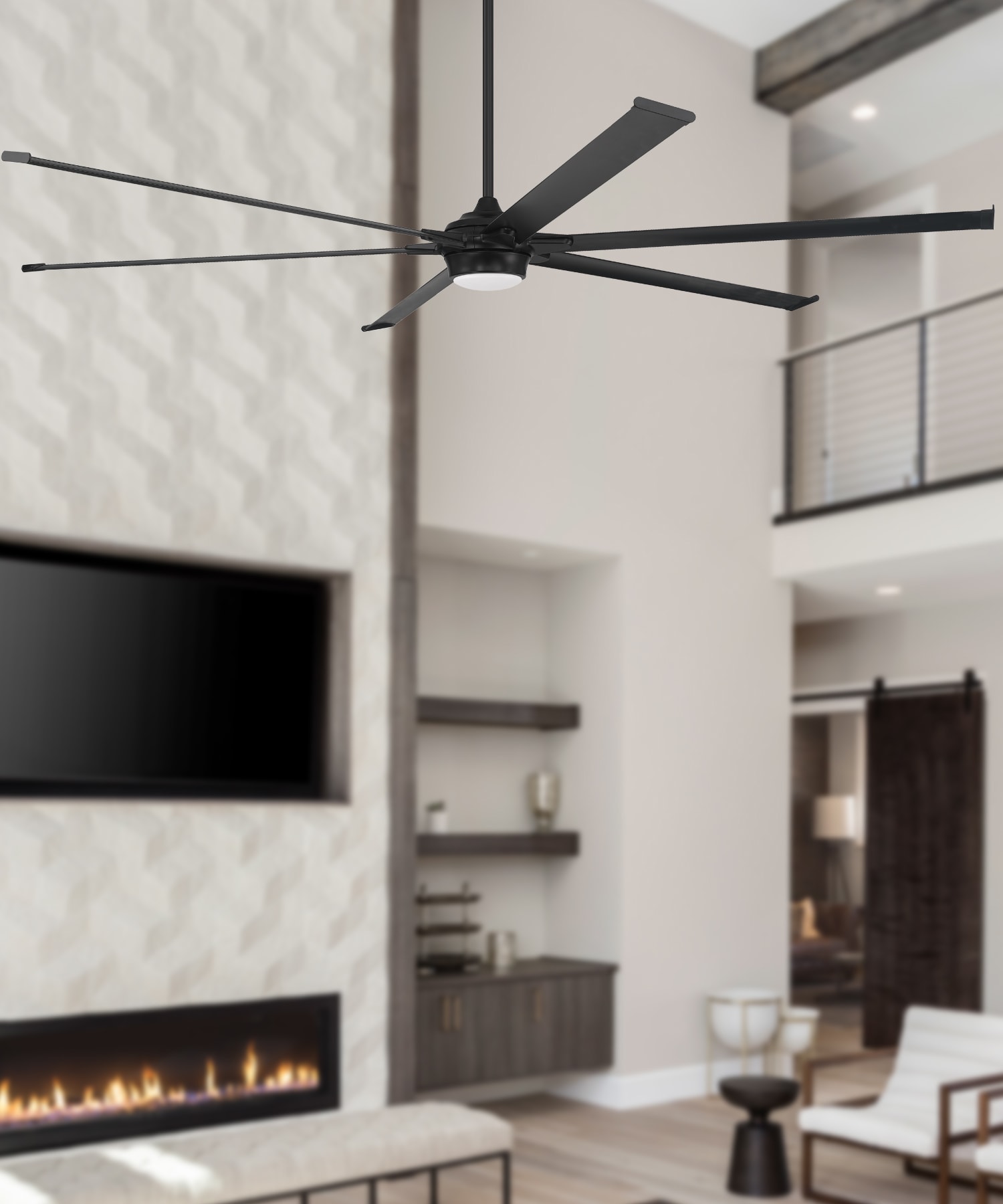 Jenson 96-in Matte Black with Matte Blades Color-changing Indoor/Outdoor Ceiling Fan with Light and Remote (6-Blade) | - Harbor Breeze DN96MBK6LR