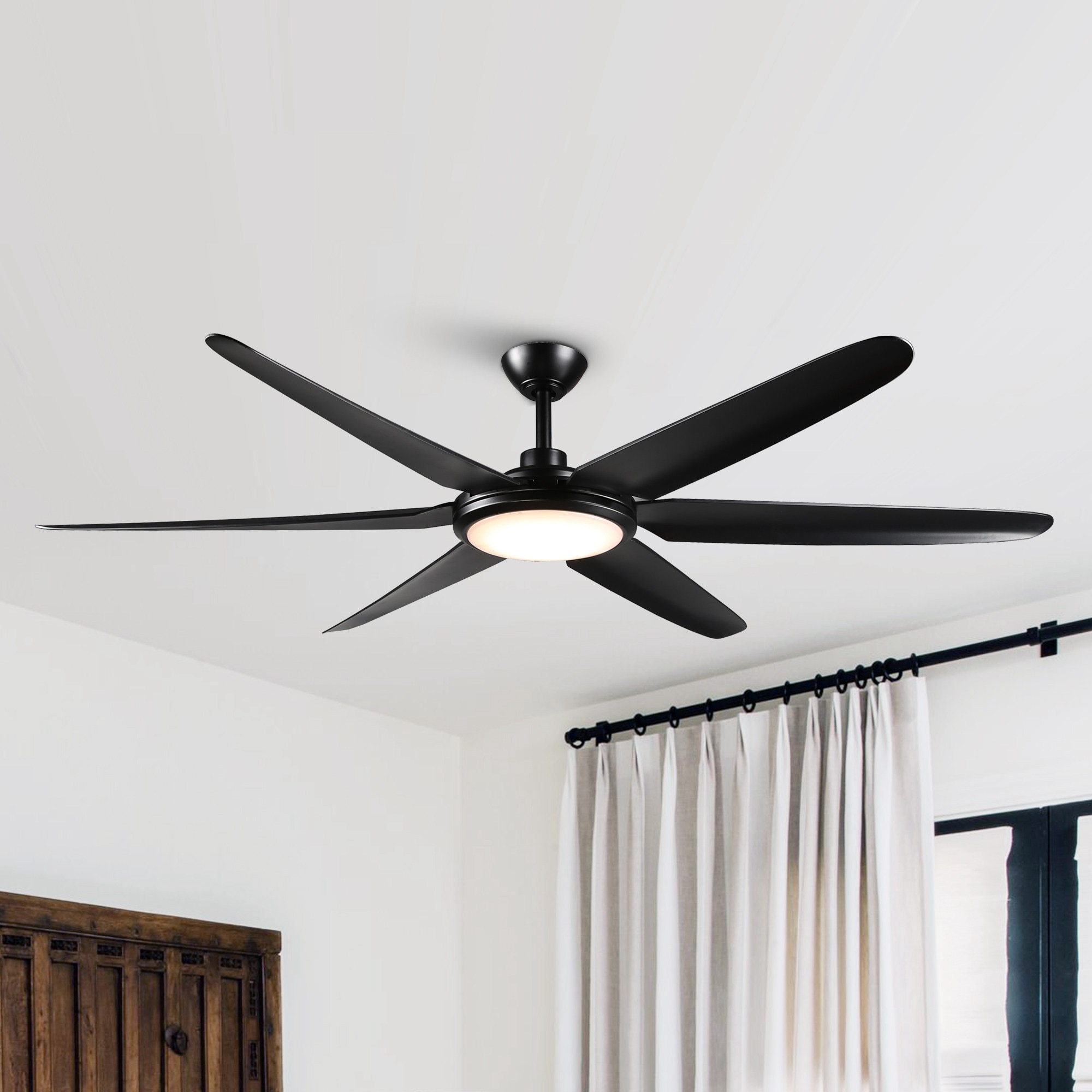 Parrot Uncle F8301110V 65-in Integrated LED Black with Black Blades Ceiling Fan With Light - Remote Included ( 6 -Blade )