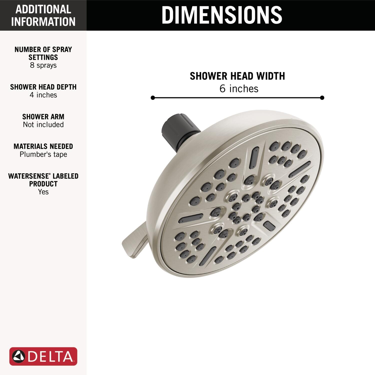 Delta Saylor Chrome Round Fixed Shower Head 1.75-GPM (6.6-LPM) in