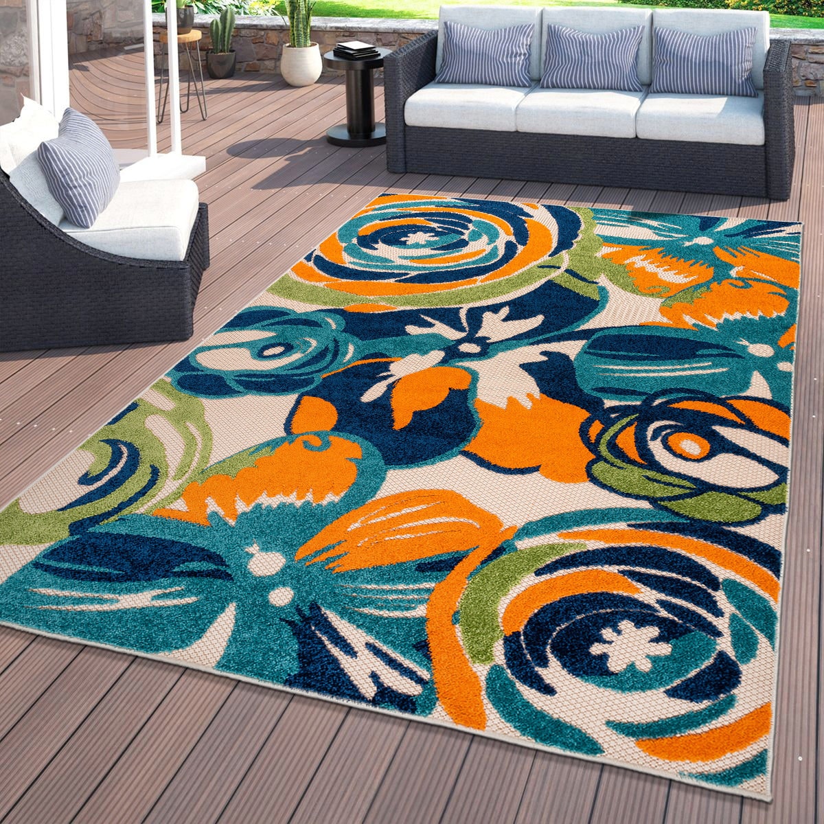 8x10 Water Resistant, Large Indoor Outdoor Rugs for Patios, Front