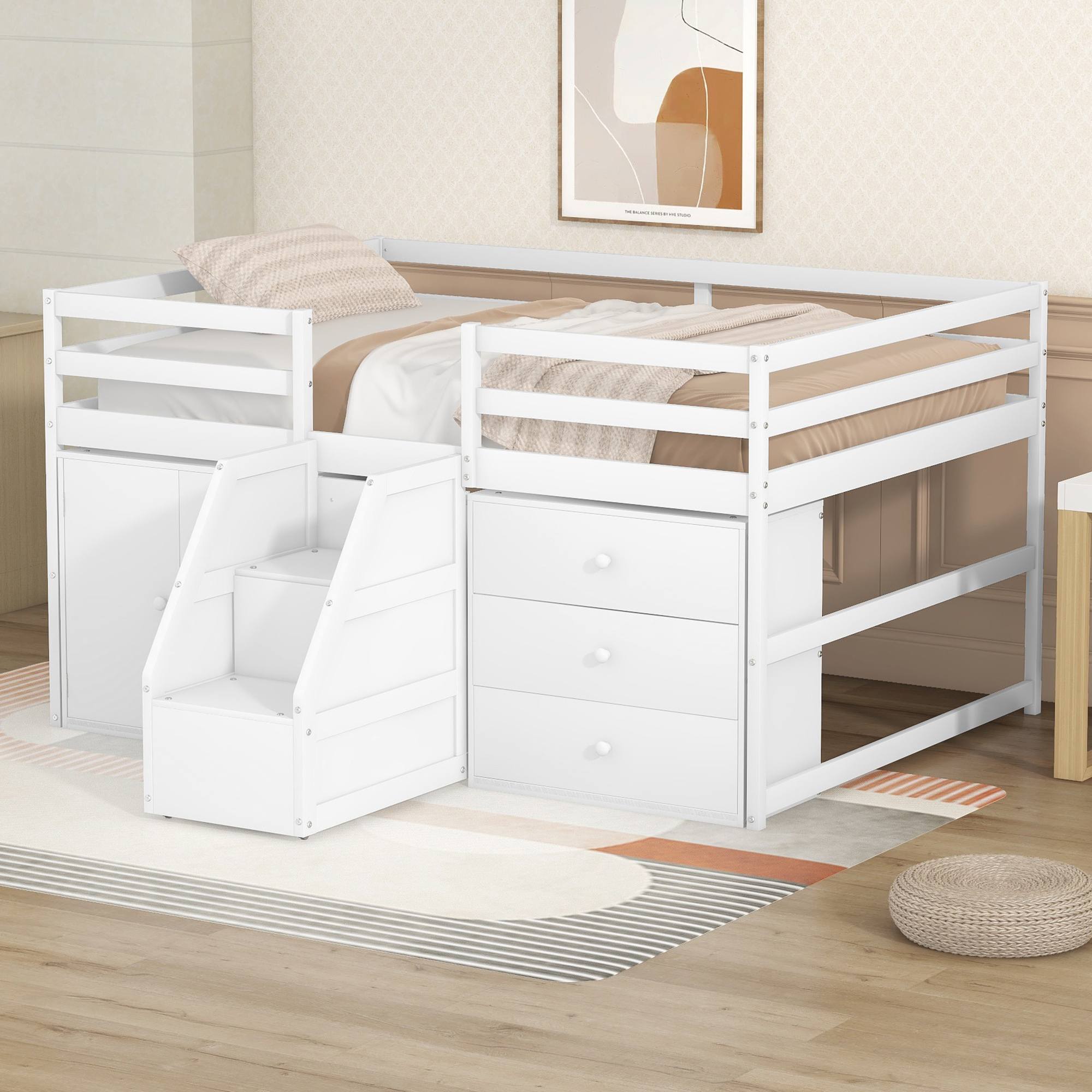 White low loft 2024 bed with storage