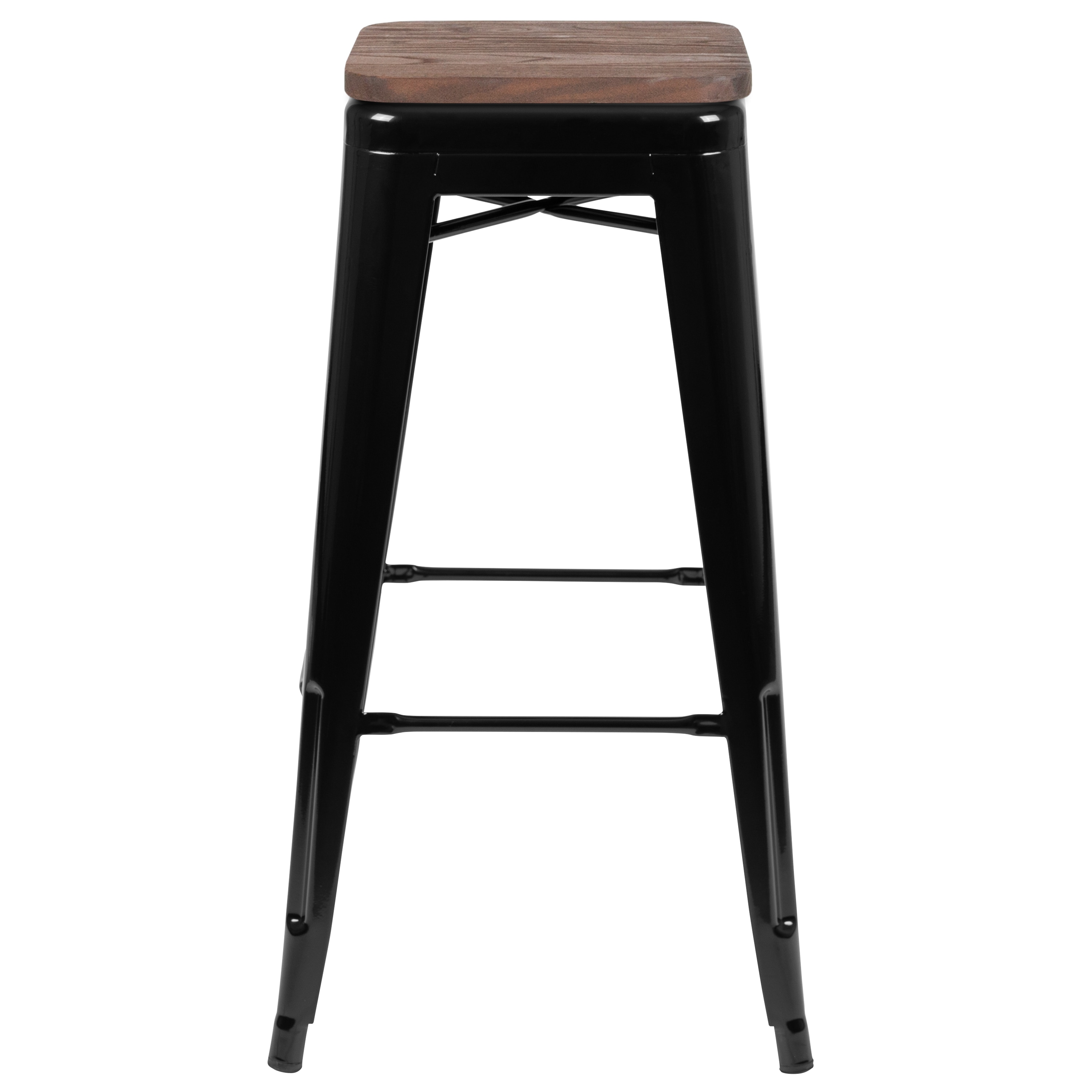 Industrial Chic 30" Stackable Black Metal and Wood Bar Stool, Set of 4