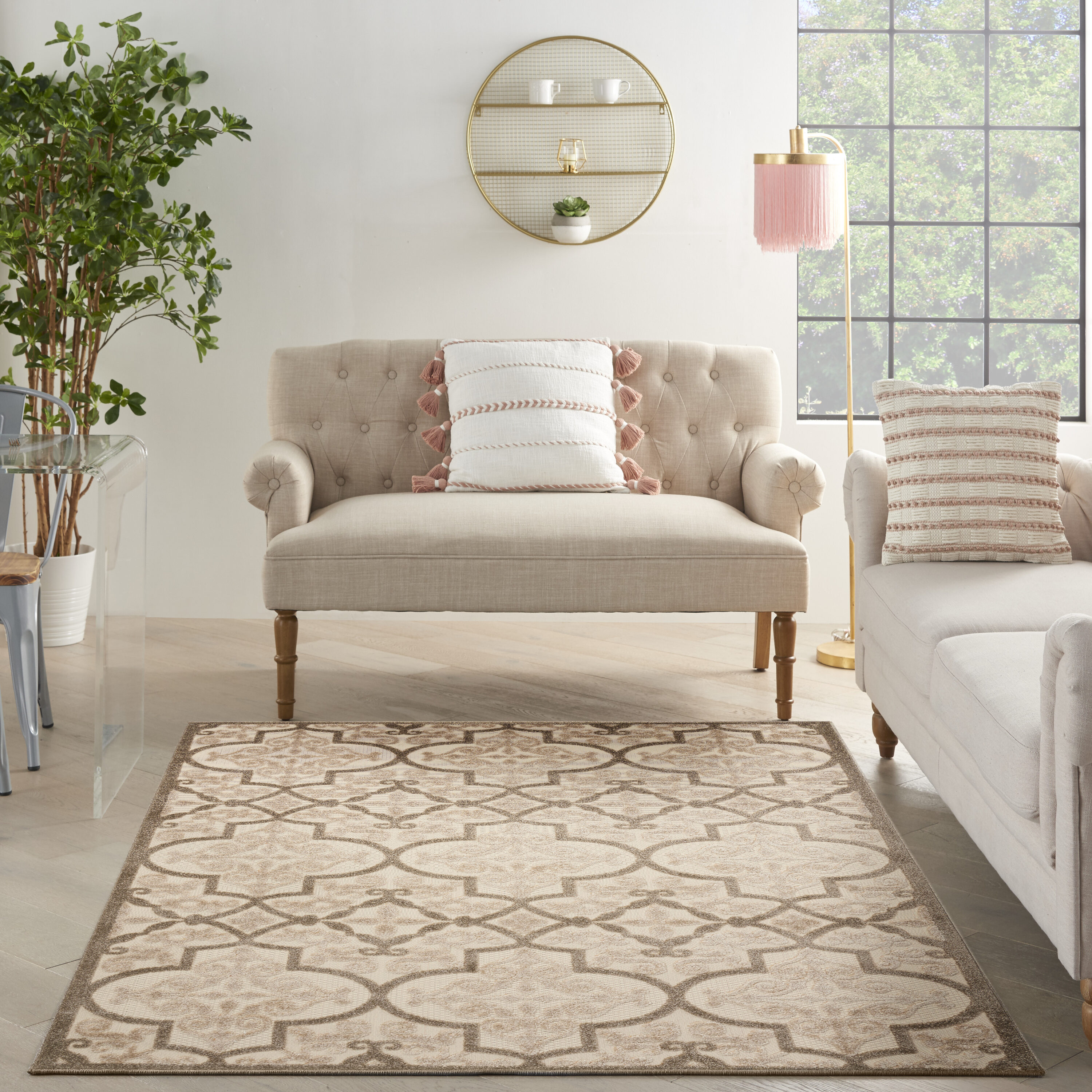 Nourison 37629 Aloha 5 x 7 (ft) Polypropylene Cream Rectangular Indoor/Outdoor Abstract Moroccan Area rug