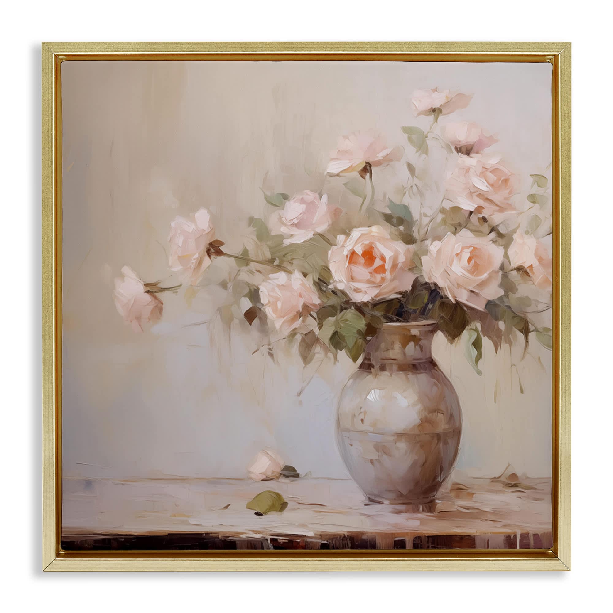 Stupell Industries BT-630-FFG-17X17 Romantic Rose Bouquet Gold Framed Floater Canvas Wall Art design by Arlington Prints 18 x 18