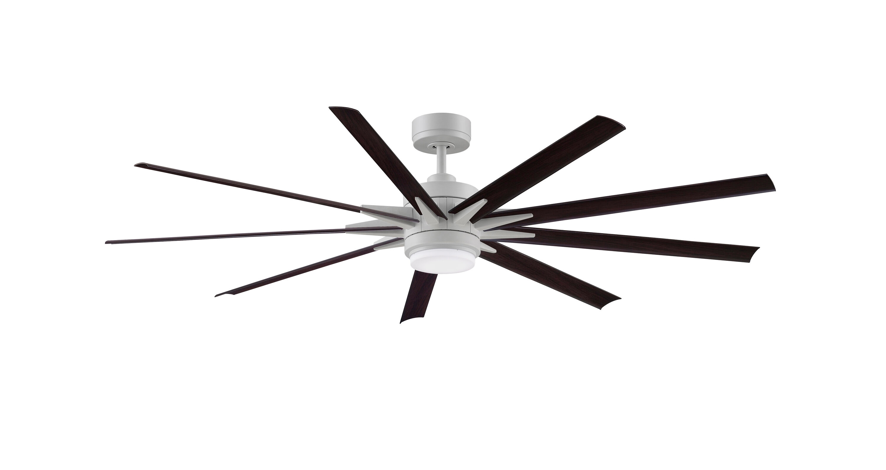 Odyn Custom 72-in Matte White Color-changing LED Indoor/Outdoor Smart Ceiling Fan with Light Remote (9-Blade) Walnut | - Fanimation FPD8152MWW-72DWAW